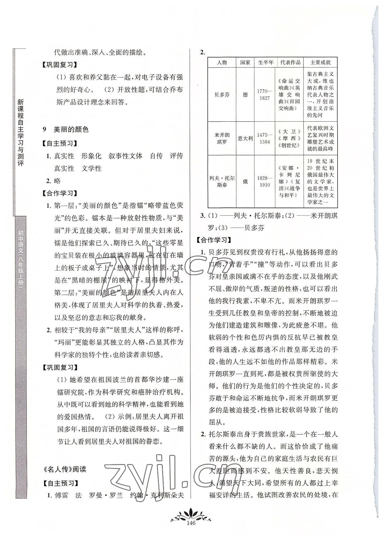 2022年新課程自主學(xué)習(xí)與測評八年級語文上冊人教版 參考答案第5頁