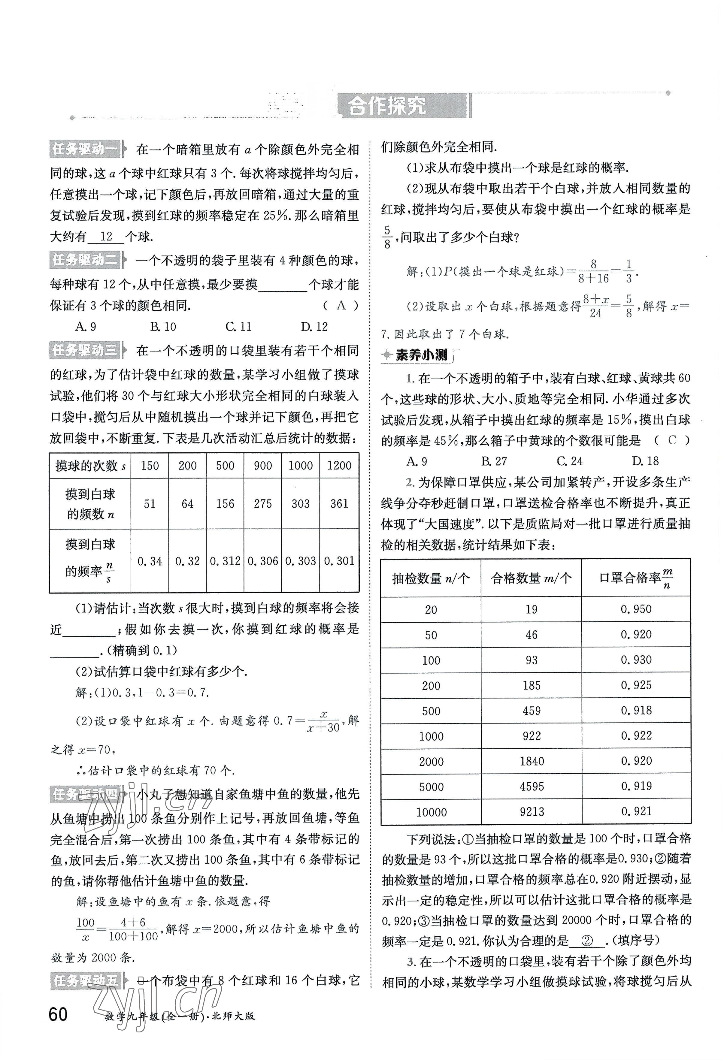 2022年三段六步導學測評九年級數(shù)學全一冊北師大版 參考答案第60頁