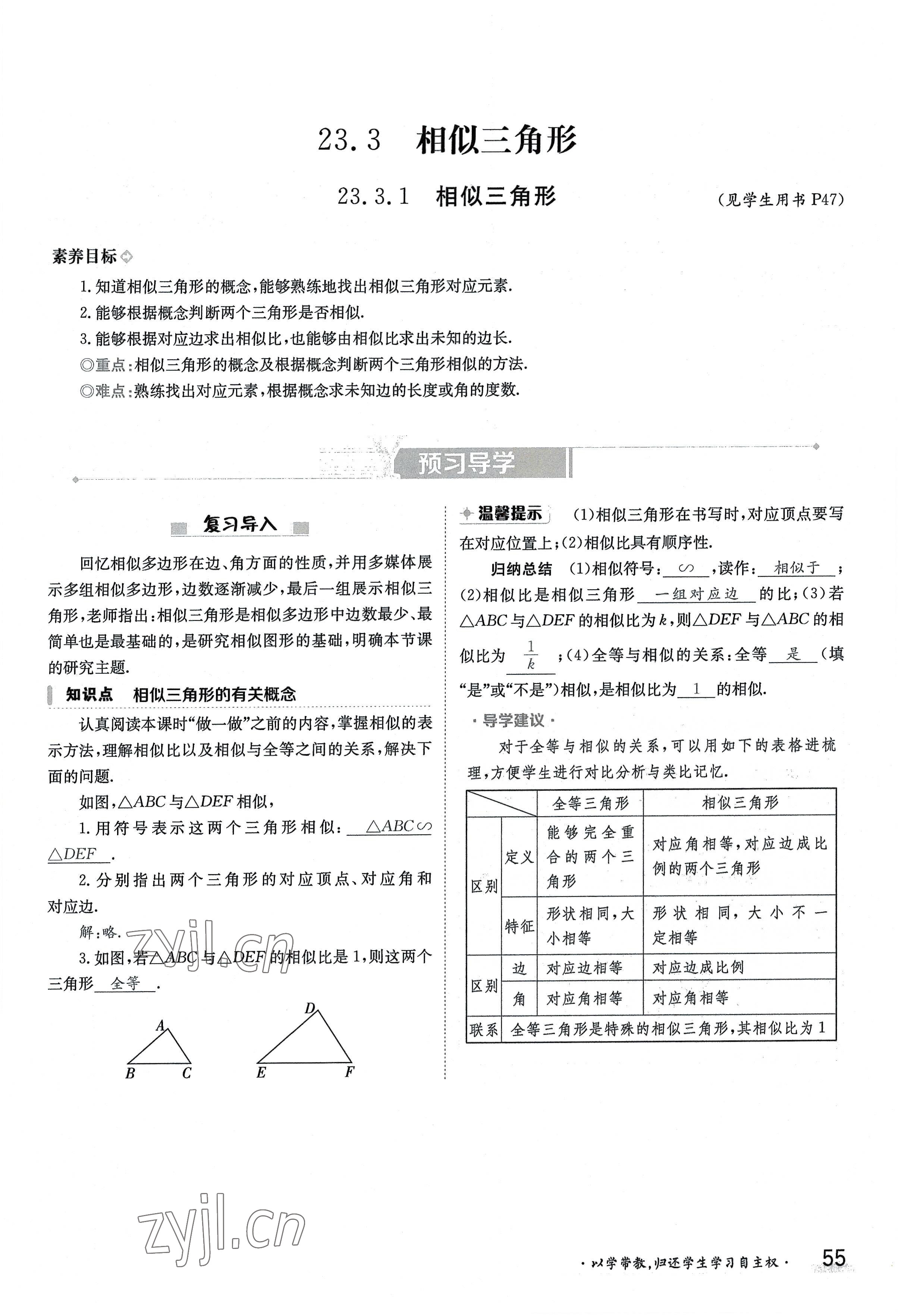 2022年三段六步導學測評九年級數(shù)學全一冊華師大版 參考答案第55頁