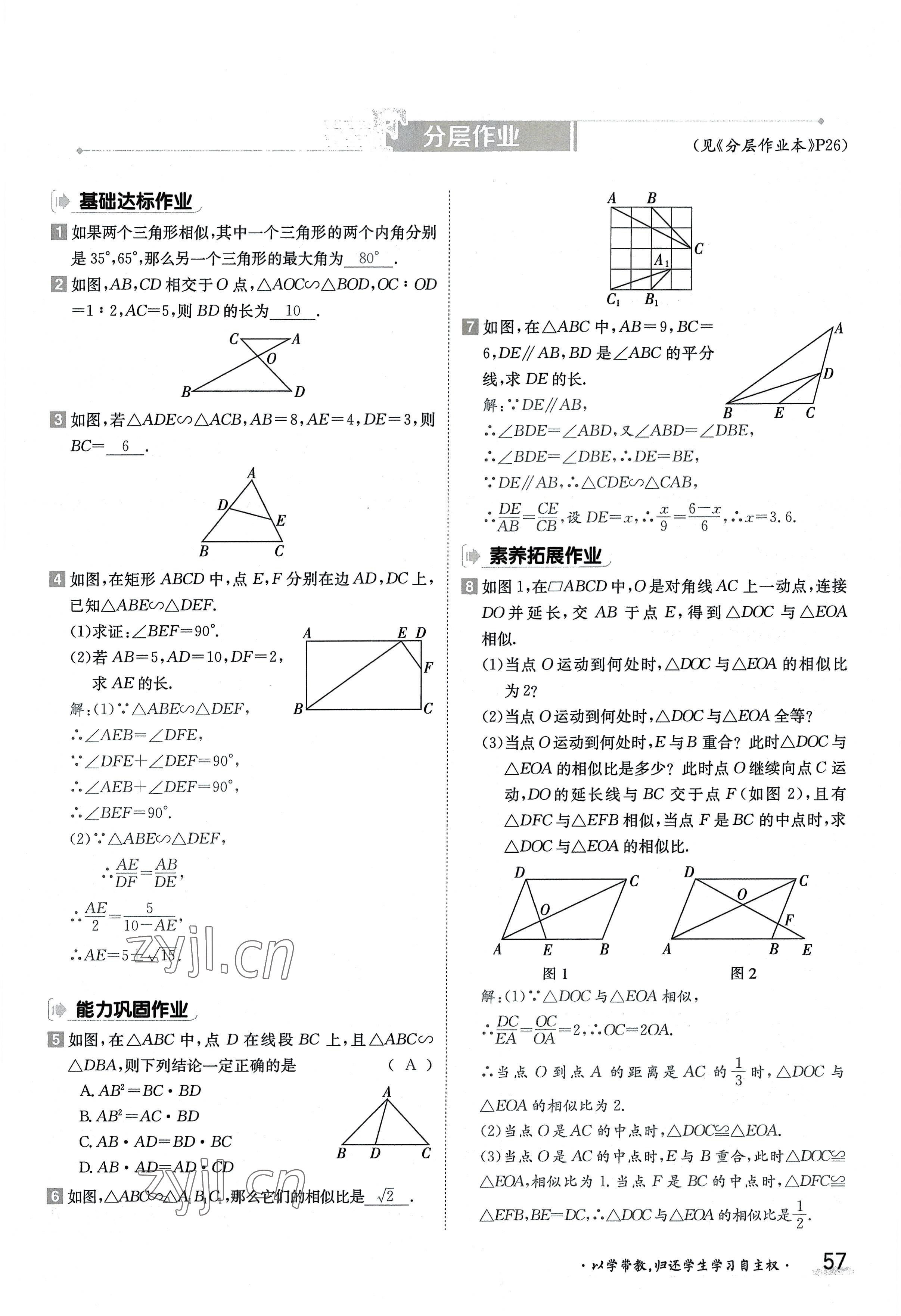 2022年三段六步導(dǎo)學(xué)測評九年級數(shù)學(xué)全一冊華師大版 參考答案第57頁