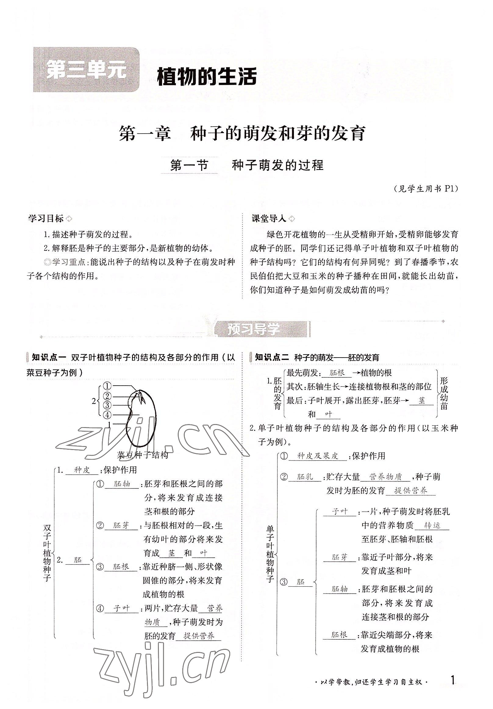 2022年三段六步導(dǎo)學(xué)測評八年級生物上冊冀少版 參考答案第1頁