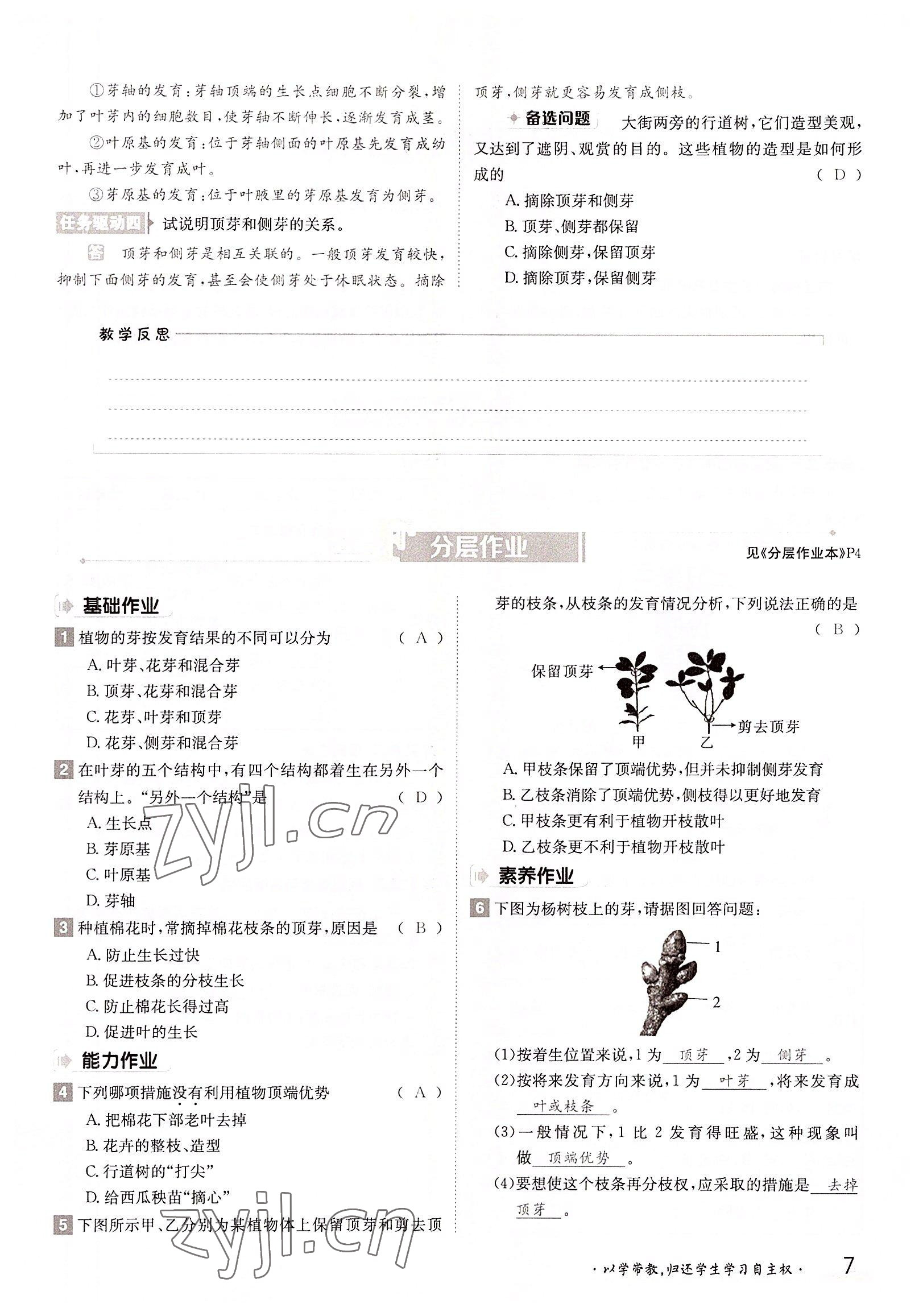 2022年三段六步導學測評八年級生物上冊冀少版&nbsp;參考答案第7頁