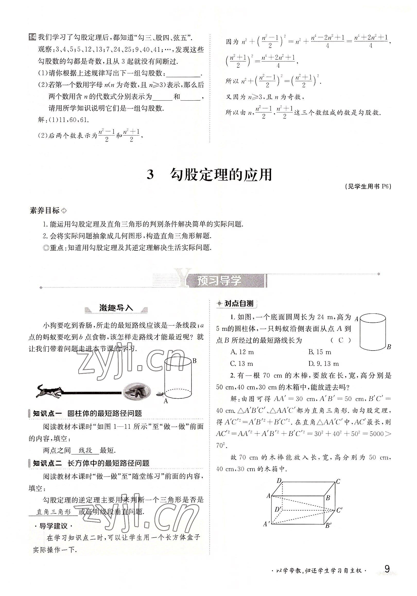 2022年三段六步導(dǎo)學(xué)測評八年級數(shù)學(xué)上冊北師大版 參考答案第9頁