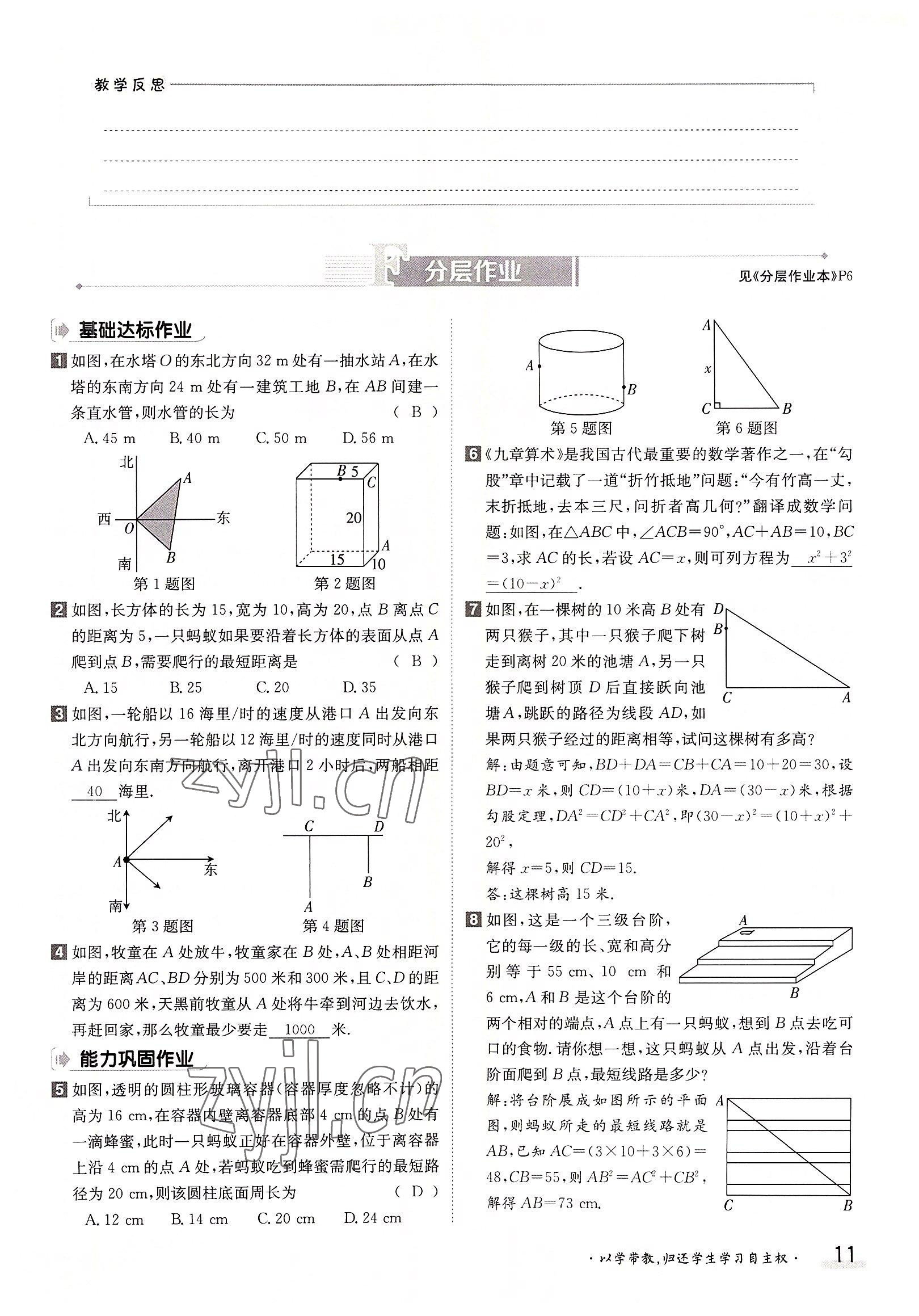 2022年三段六步導(dǎo)學(xué)測評八年級數(shù)學(xué)上冊北師大版 參考答案第11頁