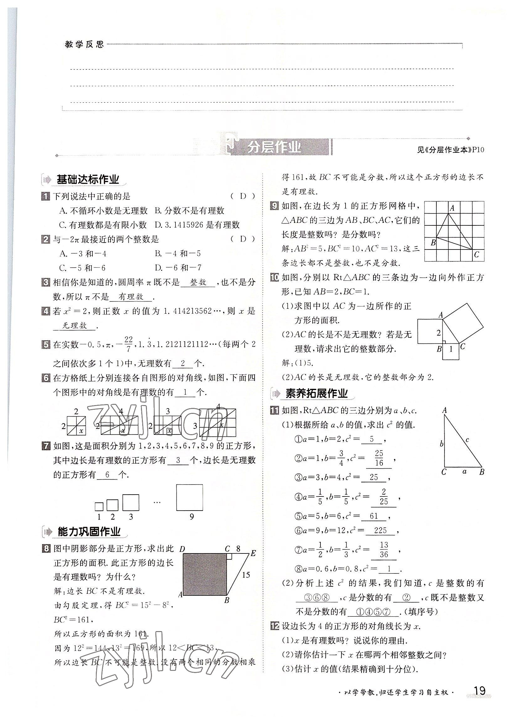 2022年三段六步導學測評八年級數(shù)學上冊北師大版 參考答案第19頁