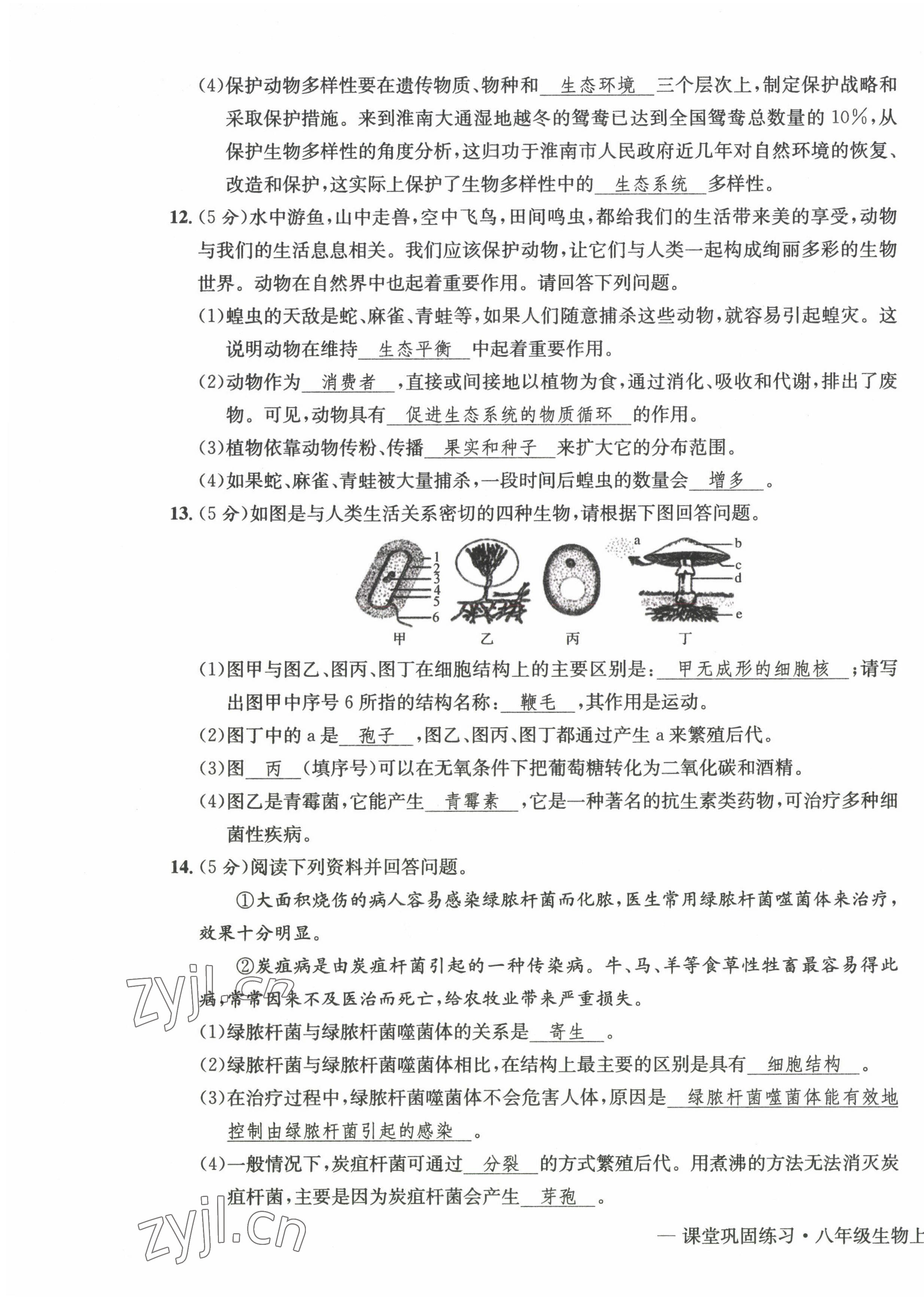 2022年課堂鞏固練習(xí)八年級地理生物上冊人教版 第7頁