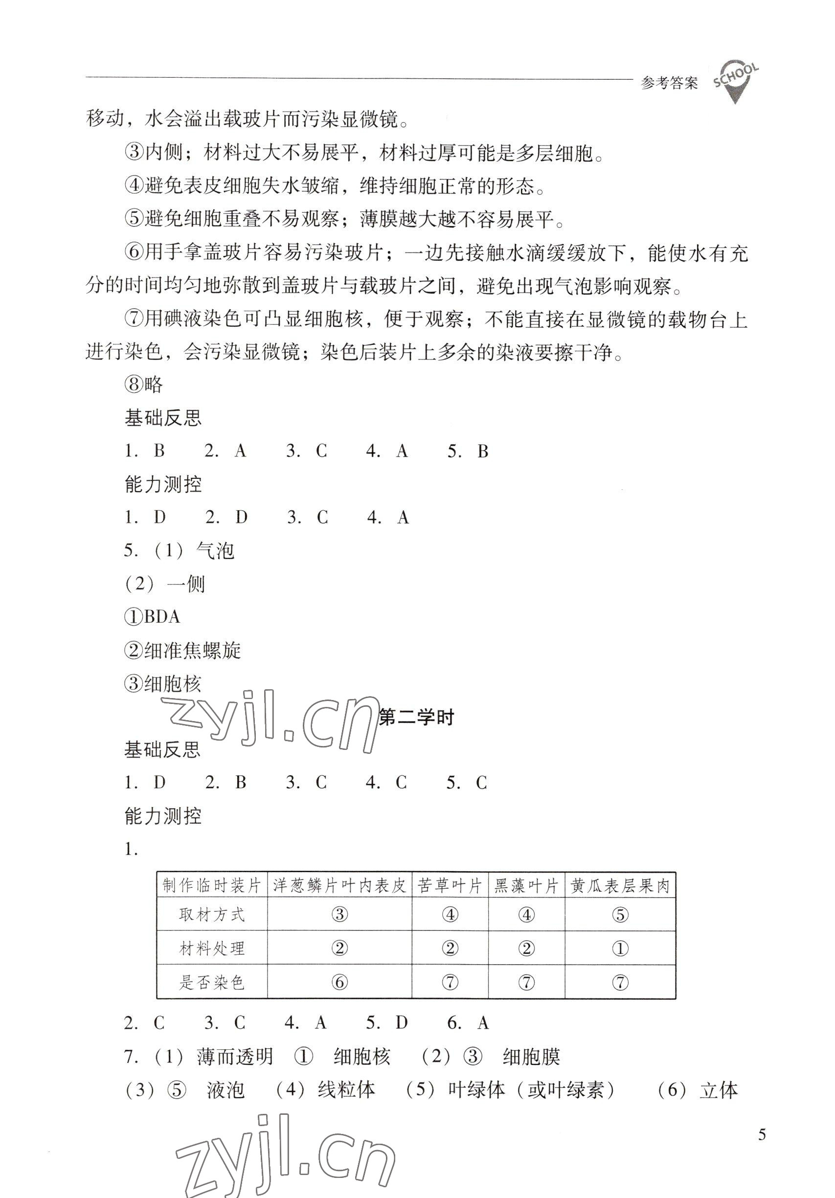 2022年新課程問題解決導(dǎo)學(xué)方案七年級生物上冊人教版 參考答案第5頁