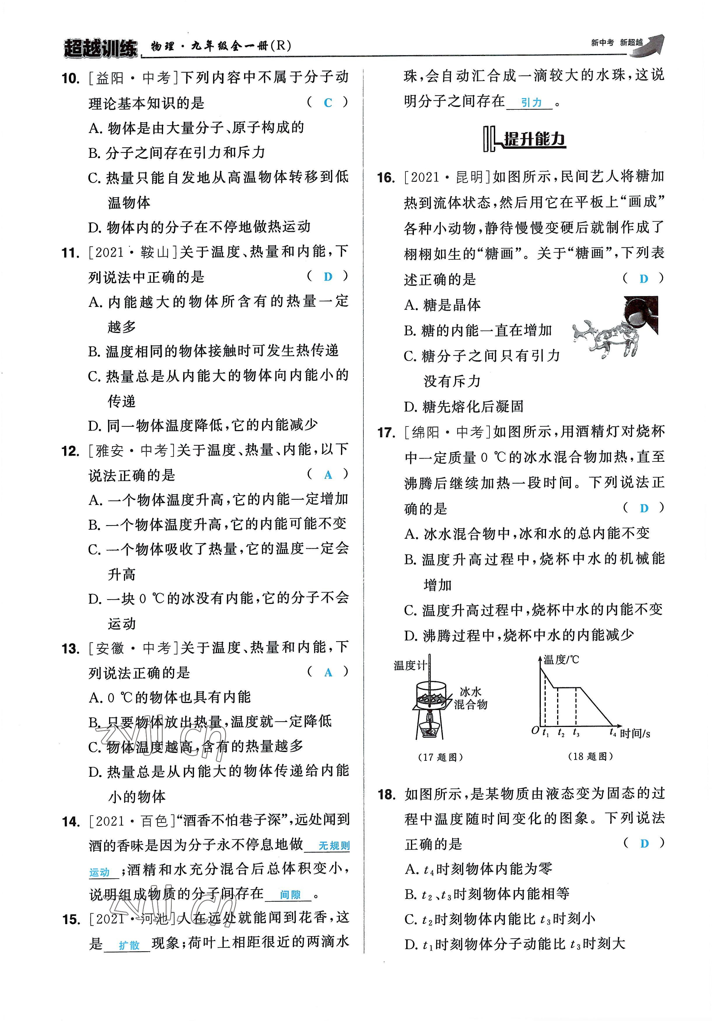 2022年超越训练九年级物理全一册人教版 参考答案第11页