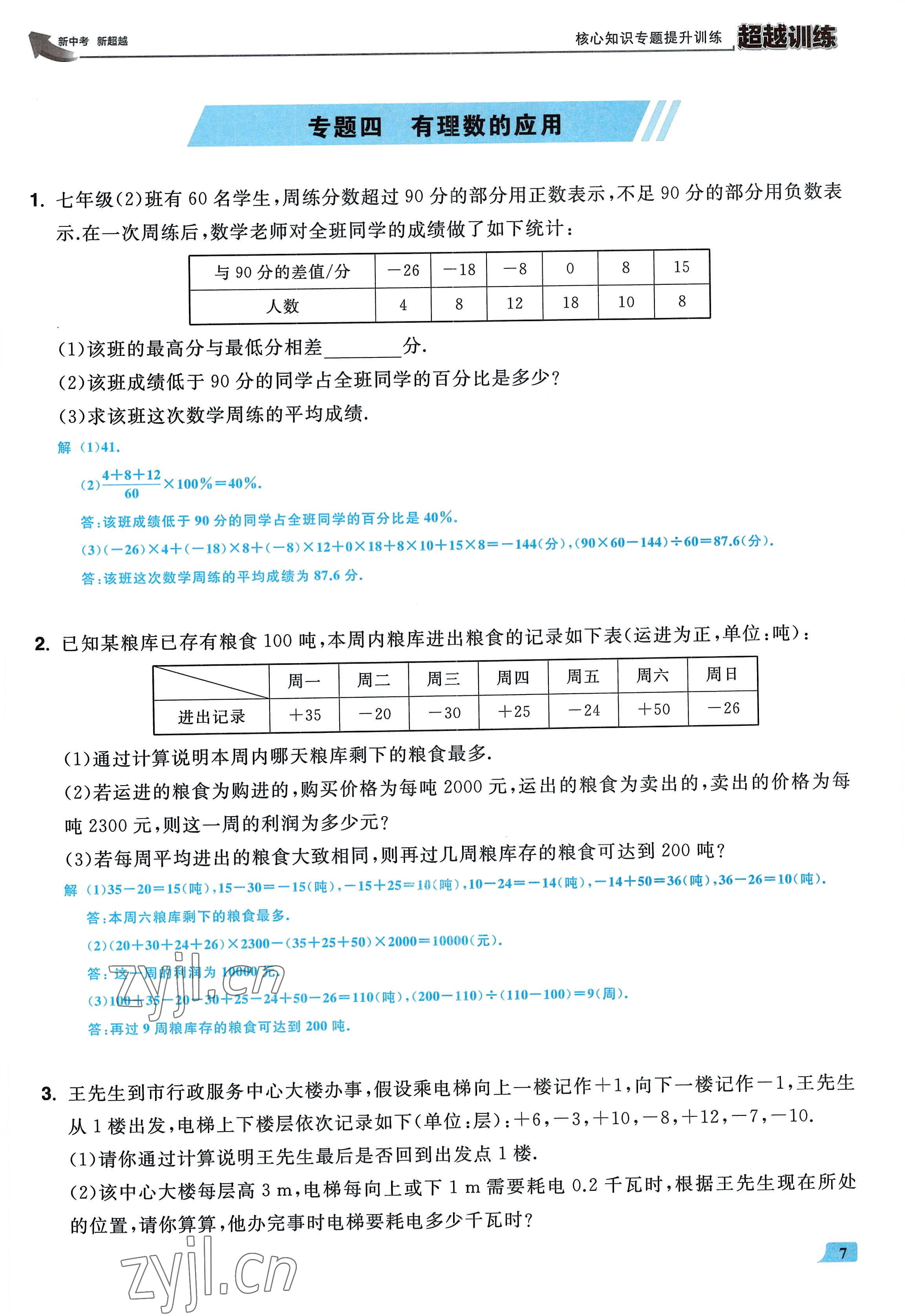 2022年超越訓(xùn)練七年級數(shù)學(xué)上冊人教版 參考答案第6頁