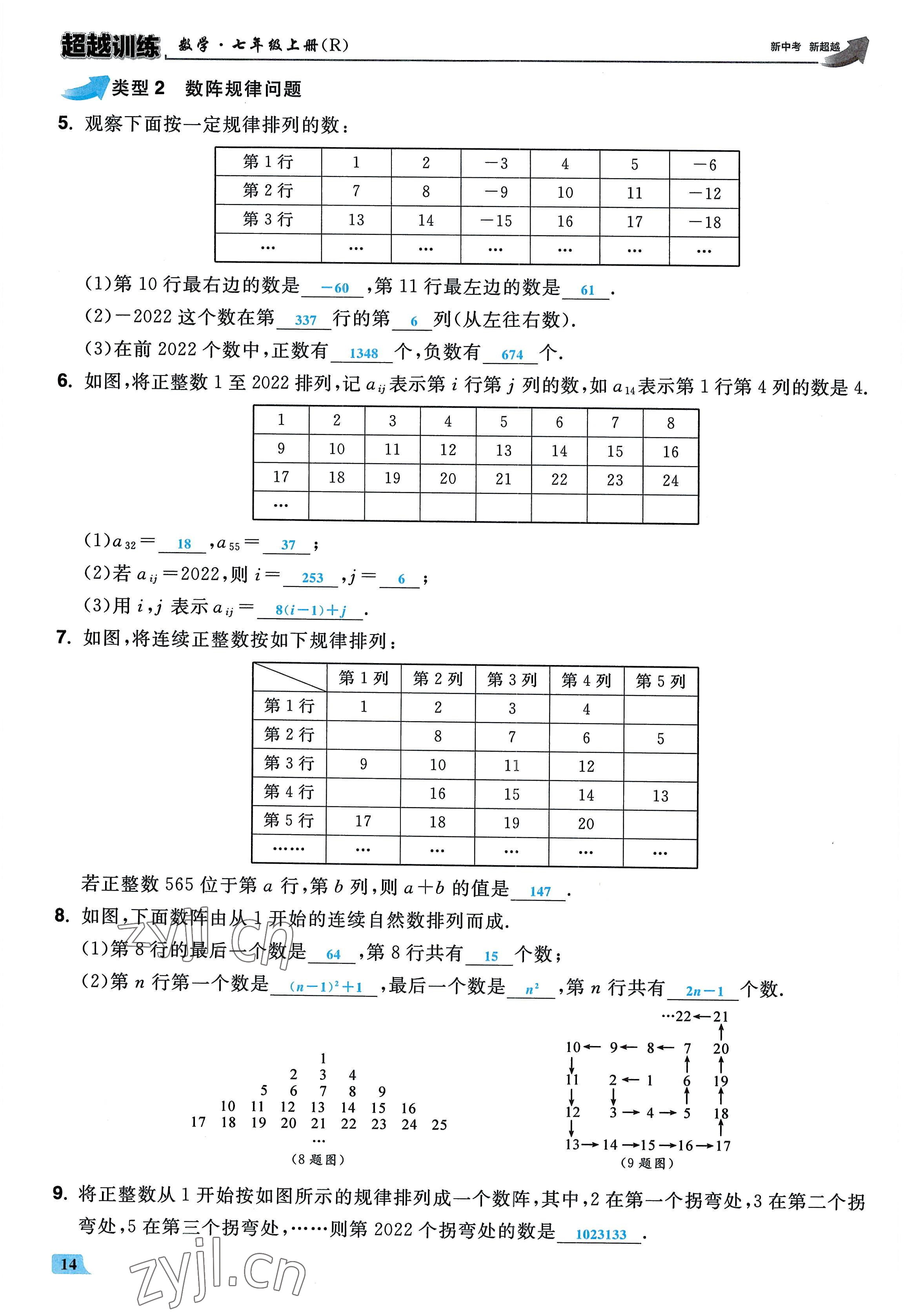 2022年超越訓(xùn)練七年級(jí)數(shù)學(xué)上冊(cè)人教版 參考答案第13頁