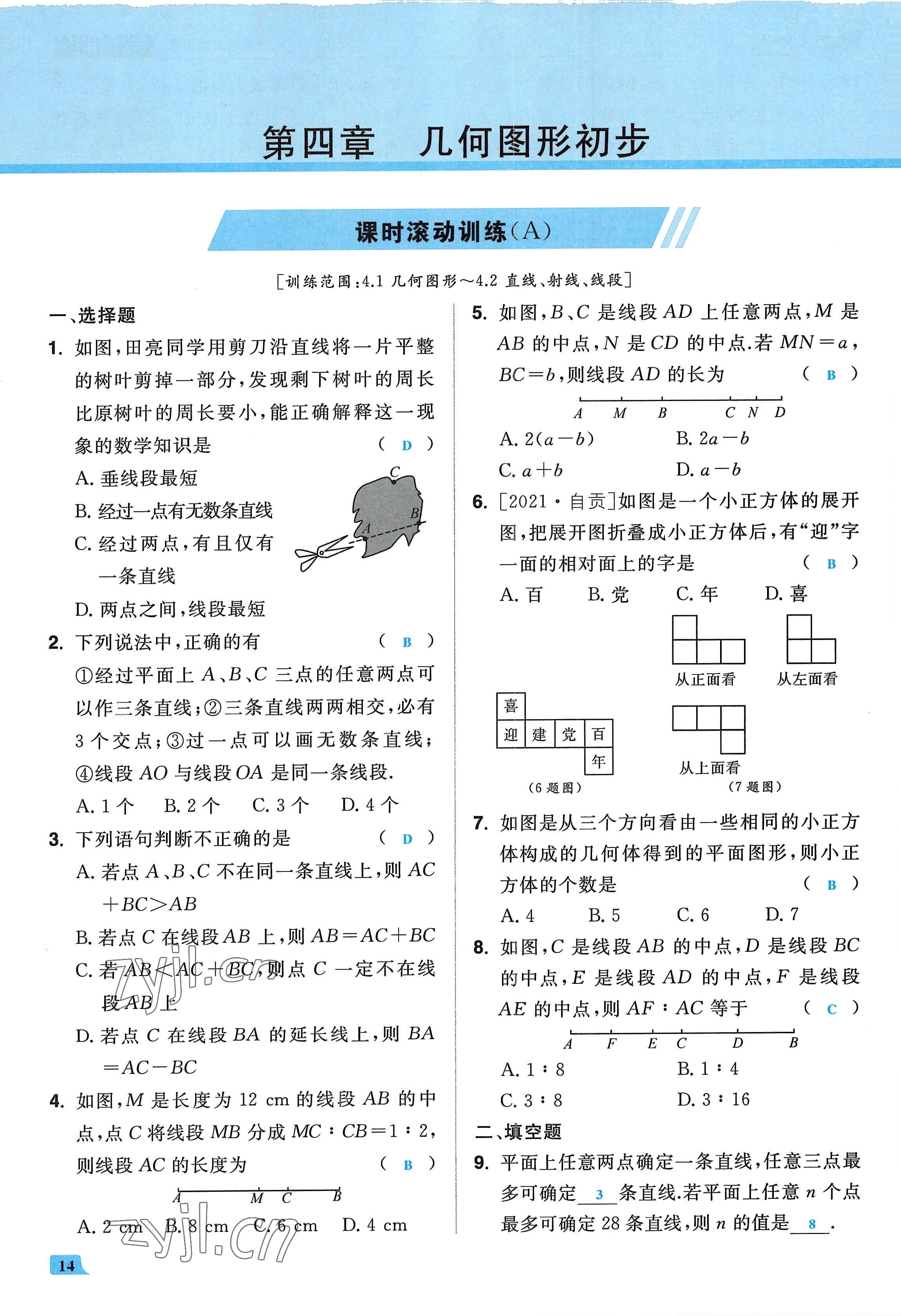 2022年超越训练七年级数学上册人教版 参考答案第13页