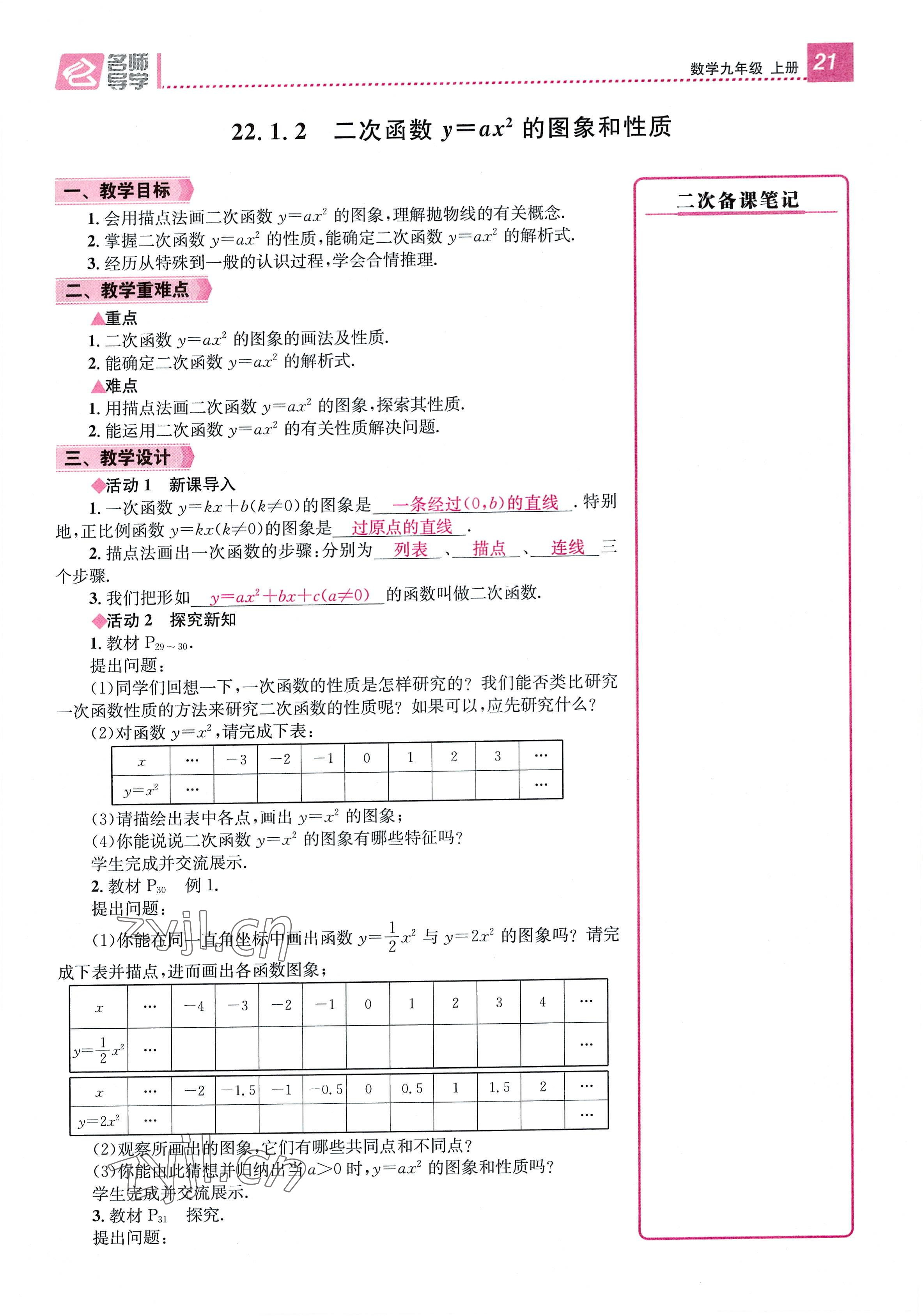 2022年名师测控九年级数学全一册人教版贵阳专版 参考答案第21页