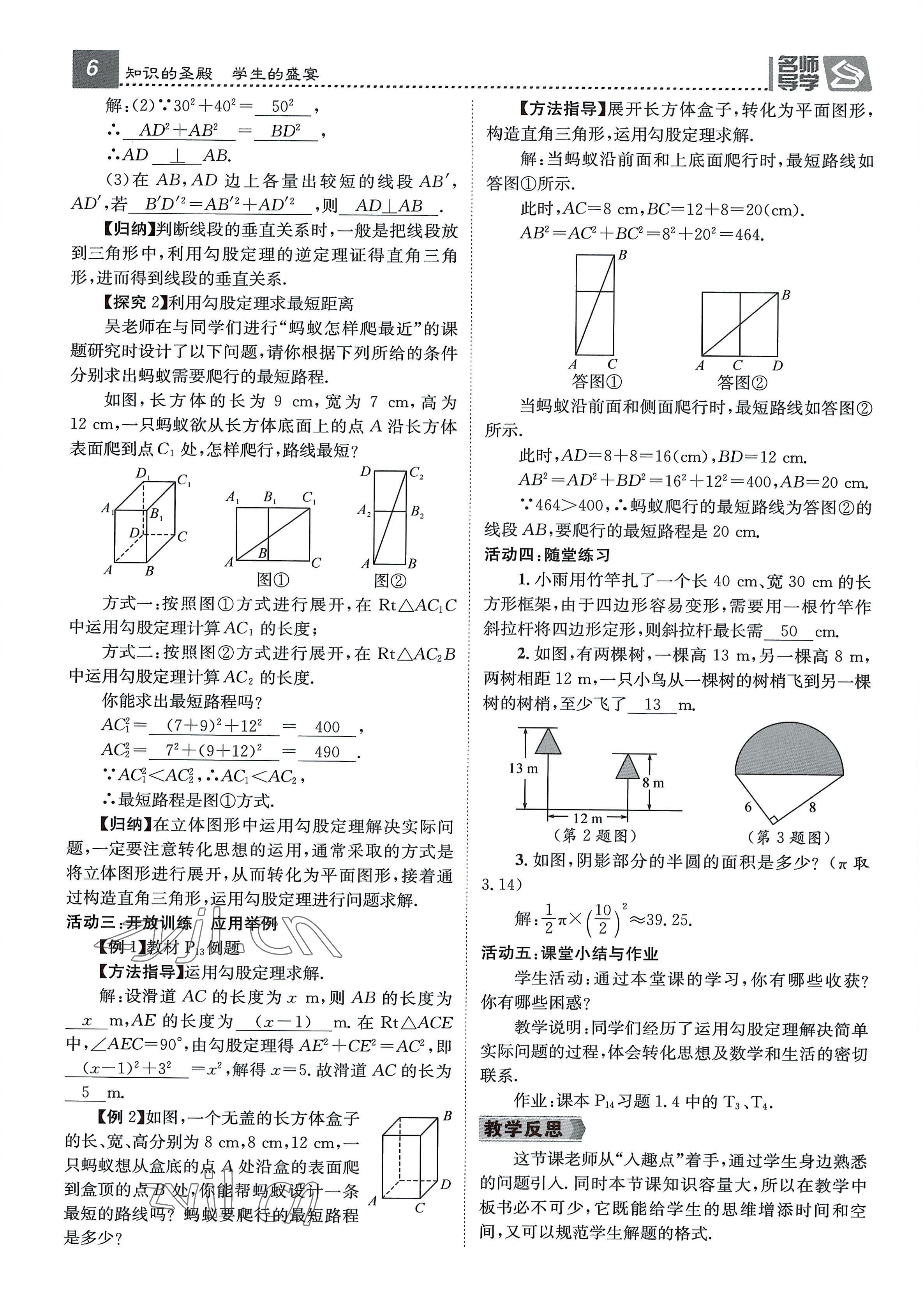 2022年名师测控八年级数学上册北师大版贵阳专版 参考答案第6页