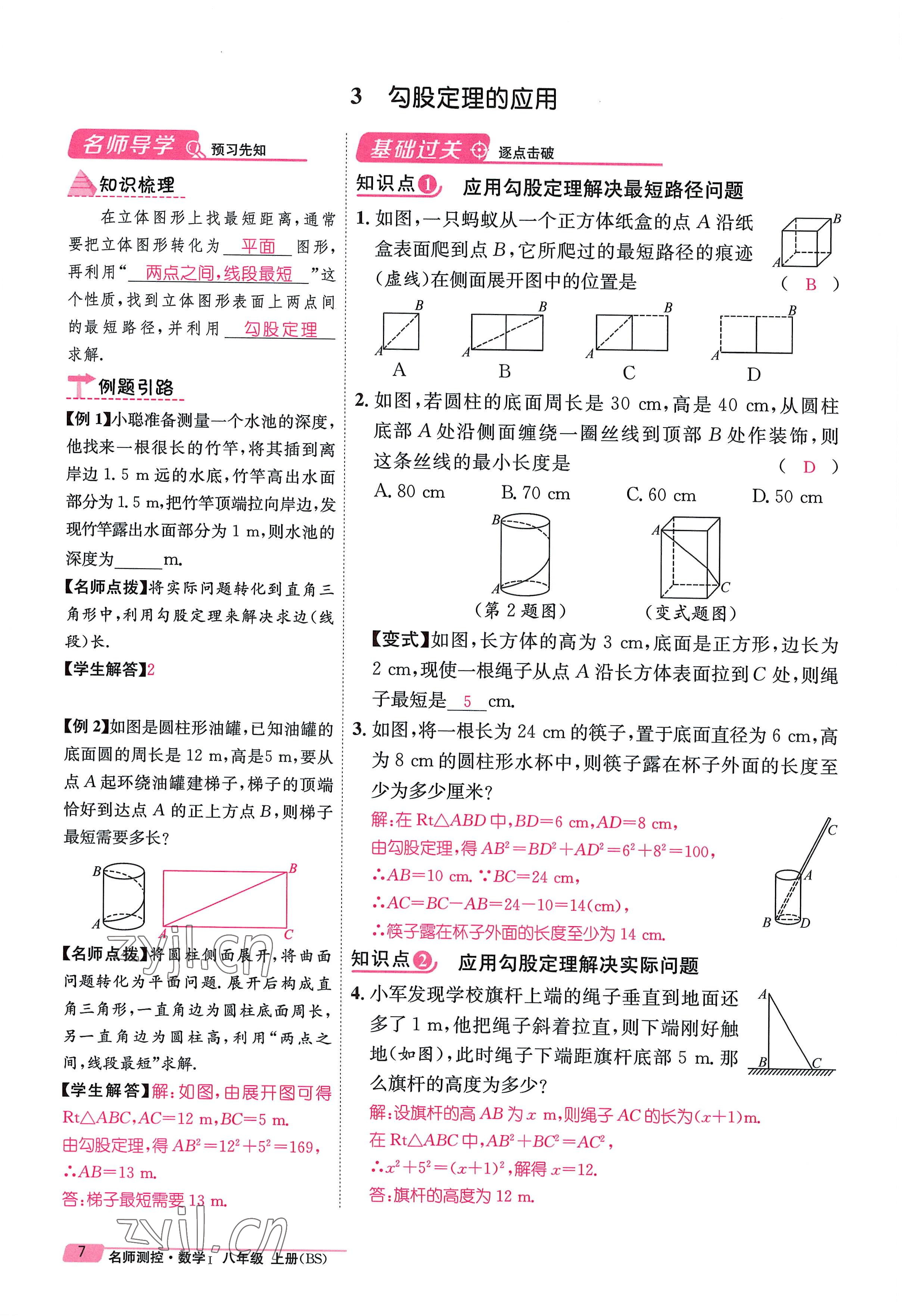 2022年名师测控八年级数学上册北师大版贵阳专版 参考答案第21页