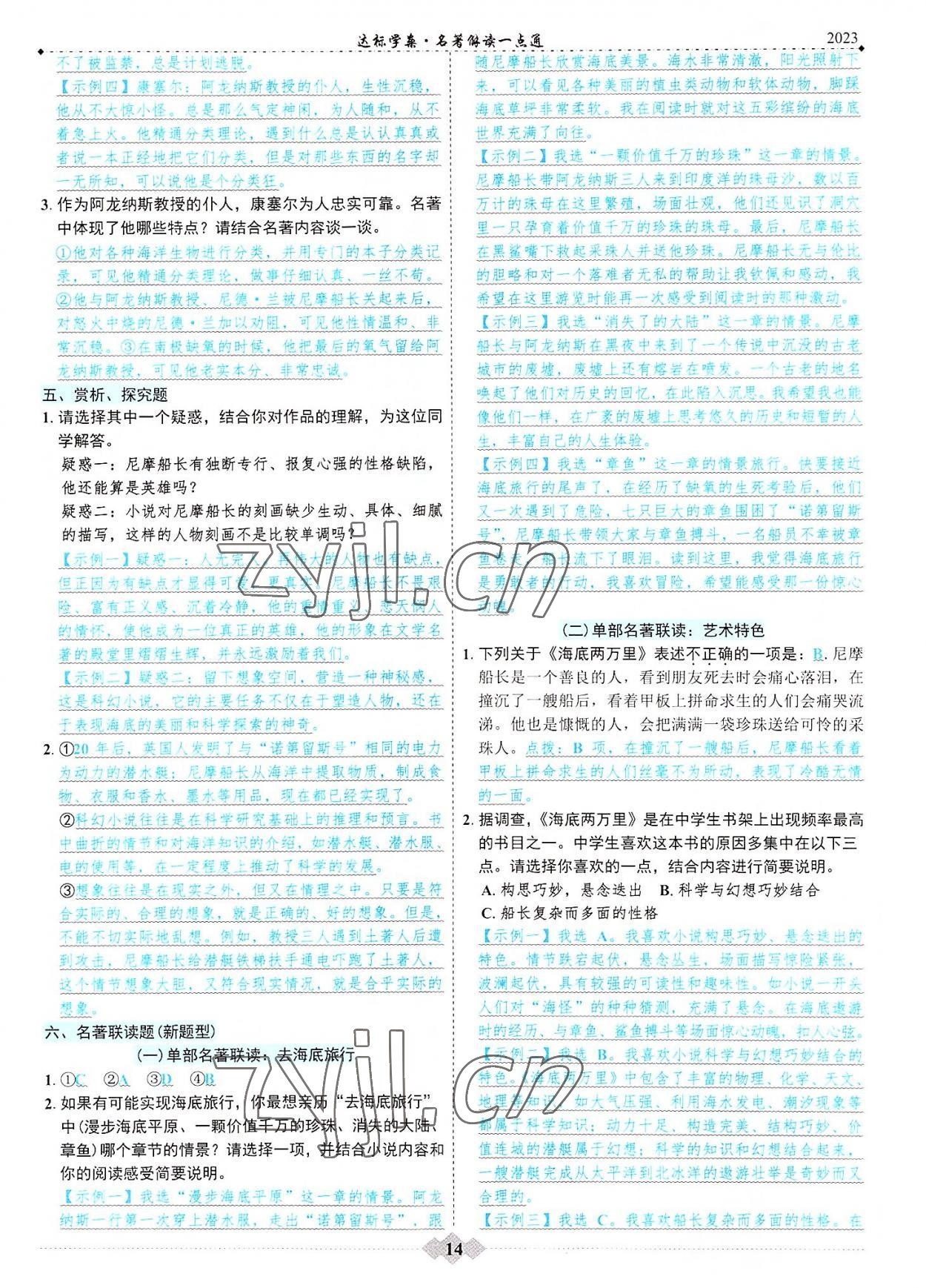 2023年初中達(dá)標(biāo)學(xué)案名著解讀一點通 參考答案第13頁