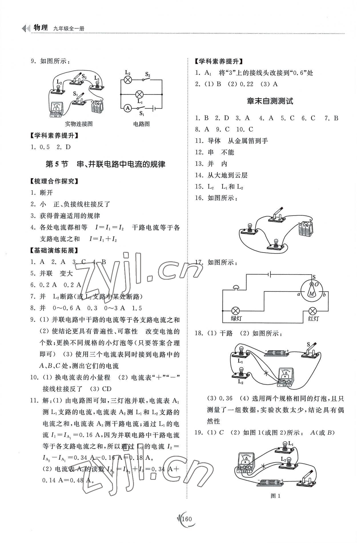 2022年同步練習(xí)冊山東科學(xué)技術(shù)出版社九年級物理全一冊人教版 參考答案第5頁