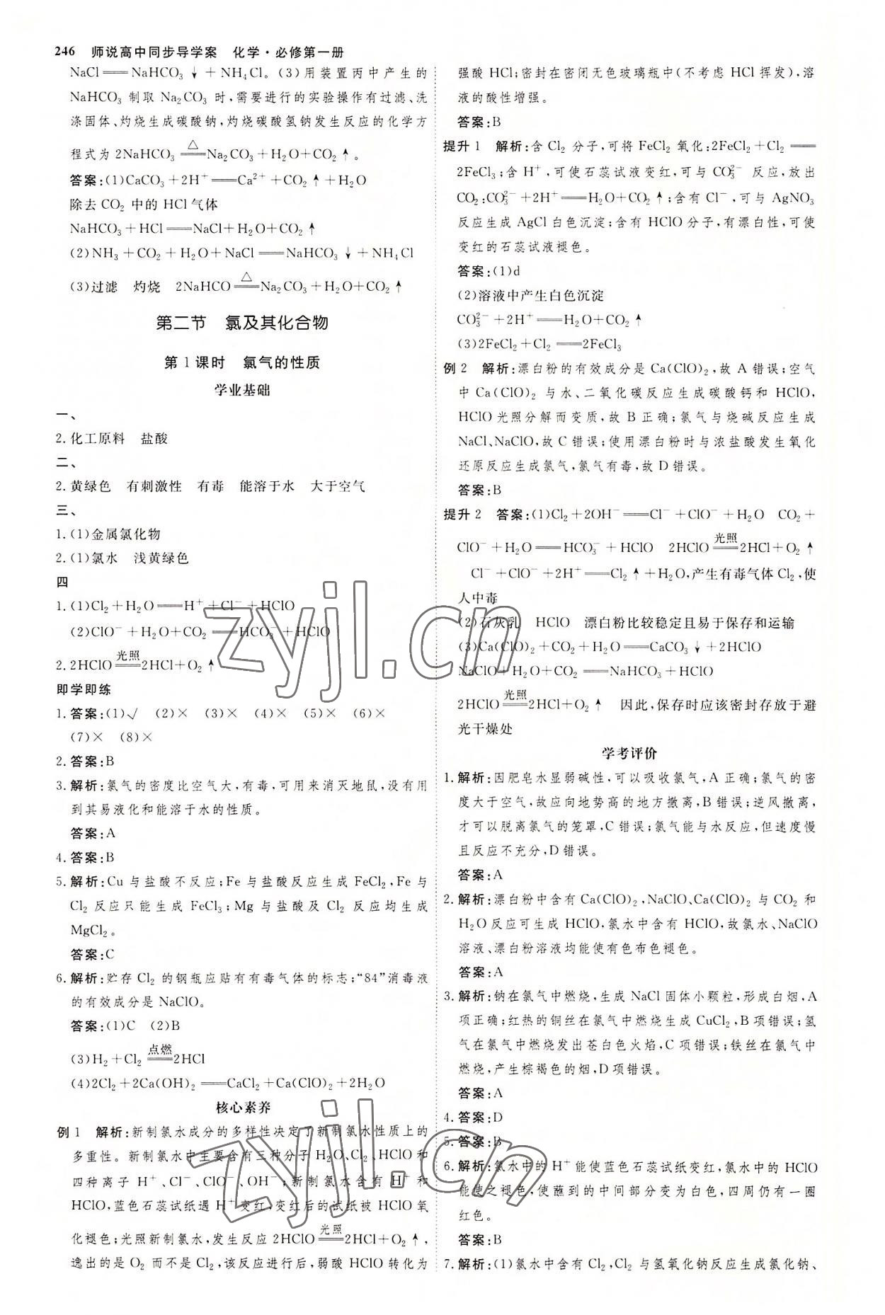 2022年師說高中化學(xué)必修第一冊人教版 參考答案第13頁