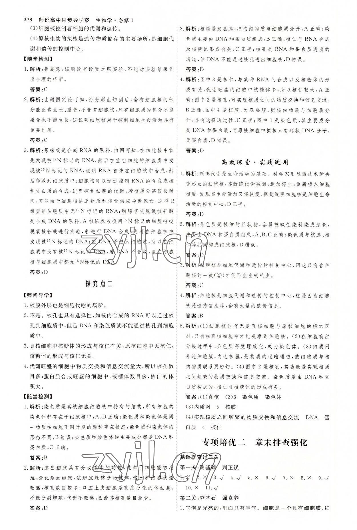 2022年師說高中生物必修1人教版 參考答案第13頁