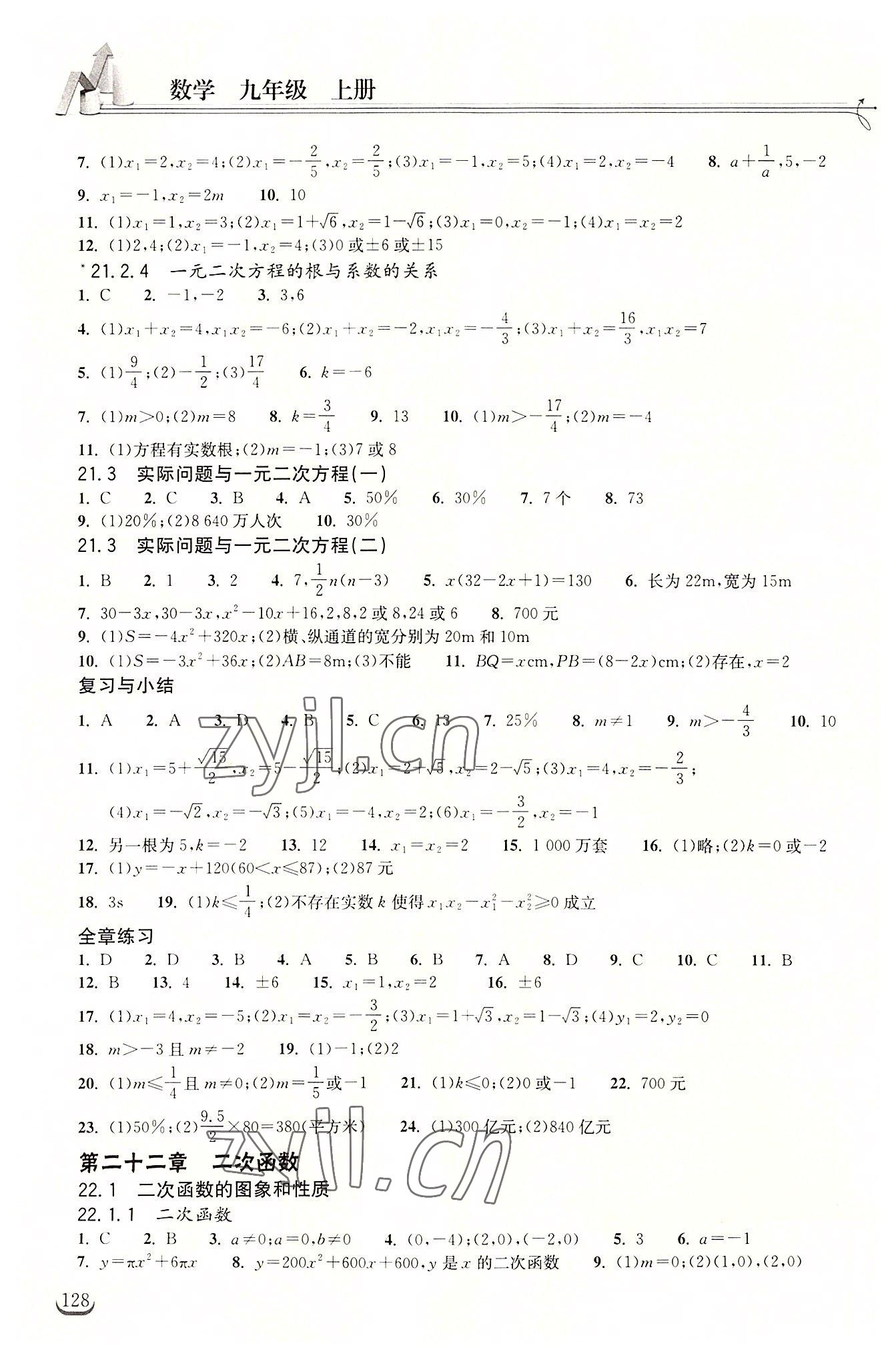 2022年长江作业本同步练习册九年级数学上册人教版 第2页