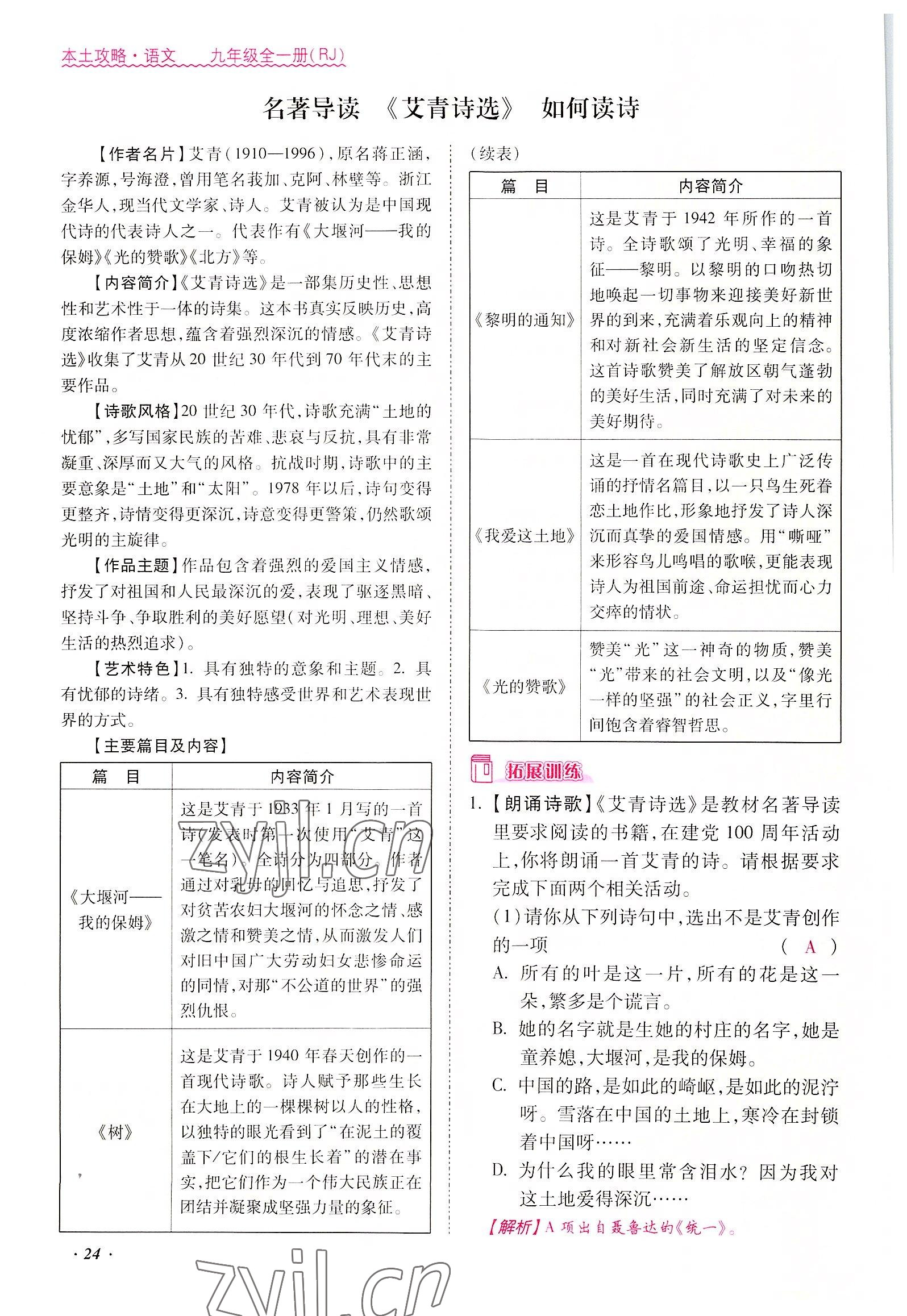 2022年本土攻略九年級語文全一冊人教版 參考答案第24頁