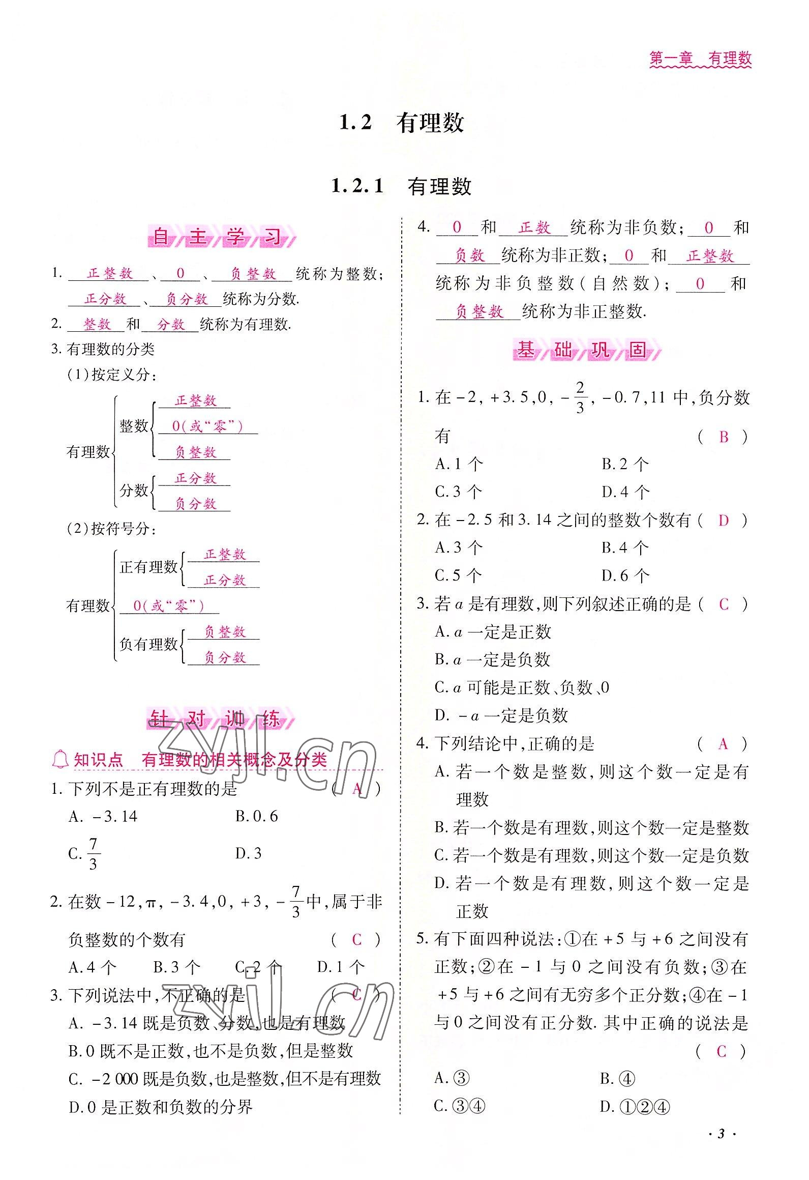 2022年本土攻略七年級(jí)數(shù)學(xué)上冊(cè)人教版 參考答案第3頁(yè)