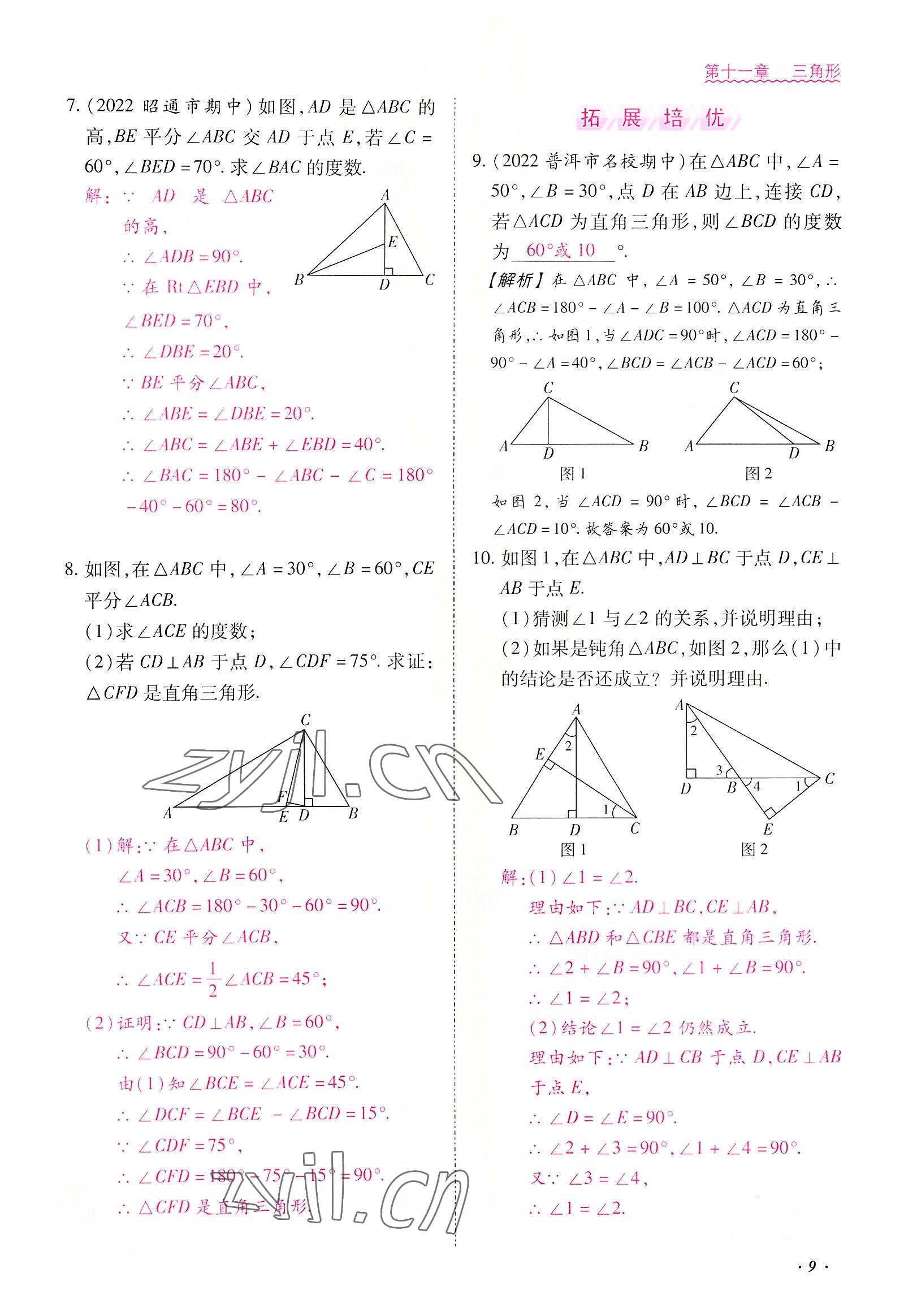 2022年本土攻略八年级数学上册人教版 参考答案第9页