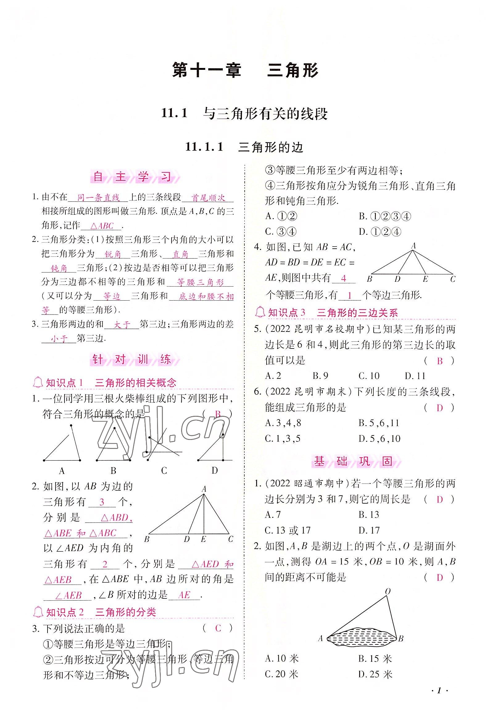 2022年本土攻略八年级数学上册人教版 参考答案第1页