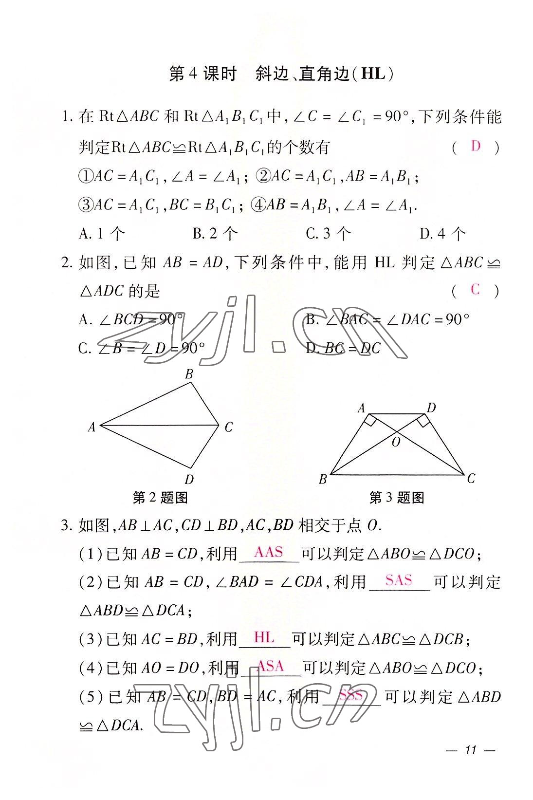 2022年本土攻略八年级数学上册人教版 参考答案第11页