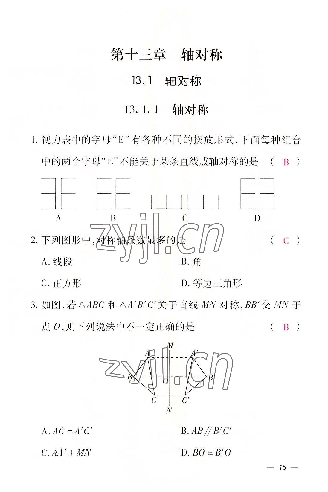 2022年本土攻略八年级数学上册人教版 参考答案第15页