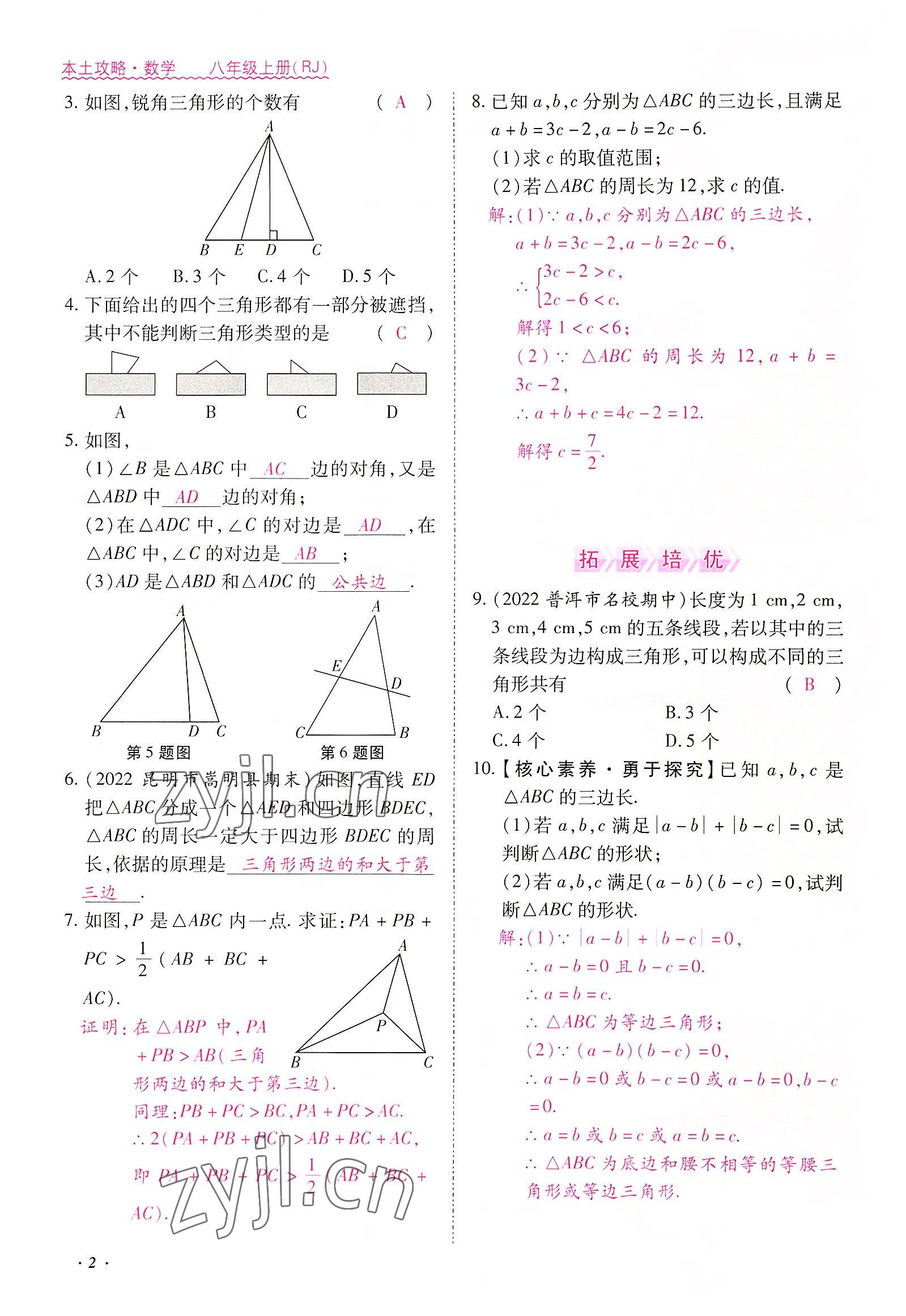 2022年本土攻略八年级数学上册人教版 参考答案第2页