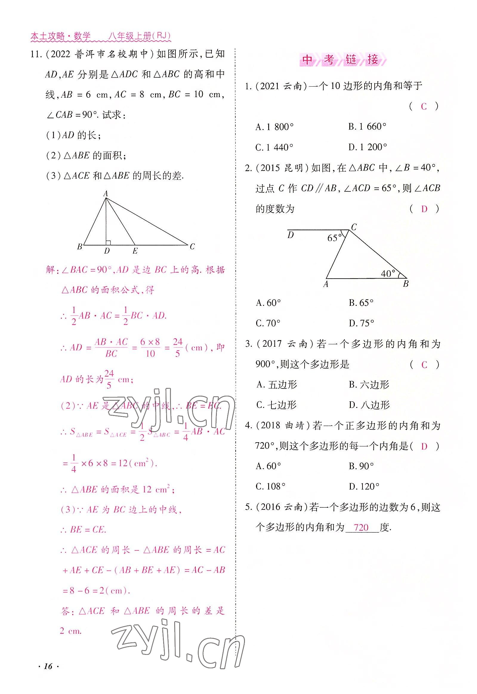 2022年本土攻略八年級(jí)數(shù)學(xué)上冊(cè)人教版 參考答案第16頁(yè)