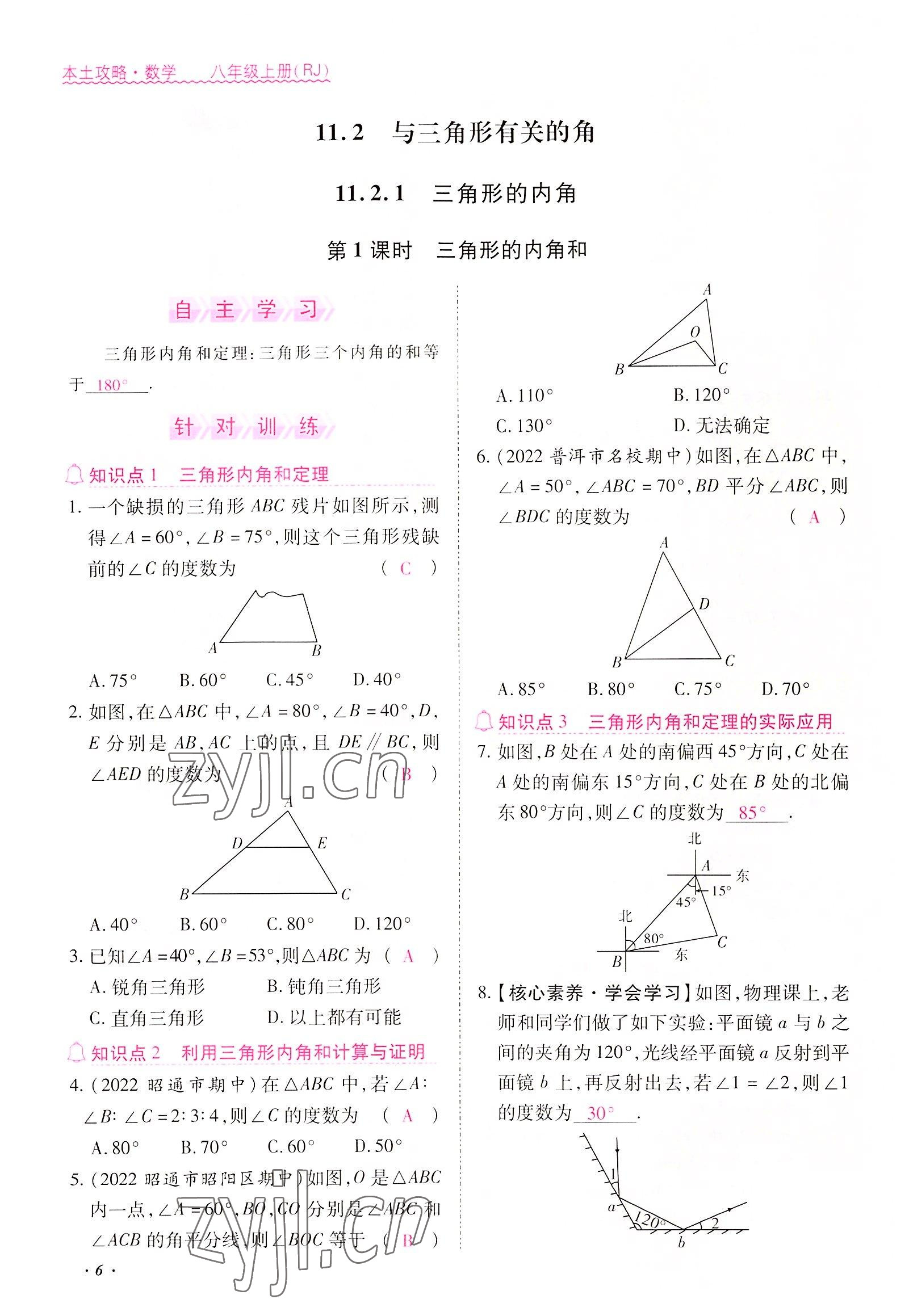 2022年本土攻略八年级数学上册人教版 参考答案第6页