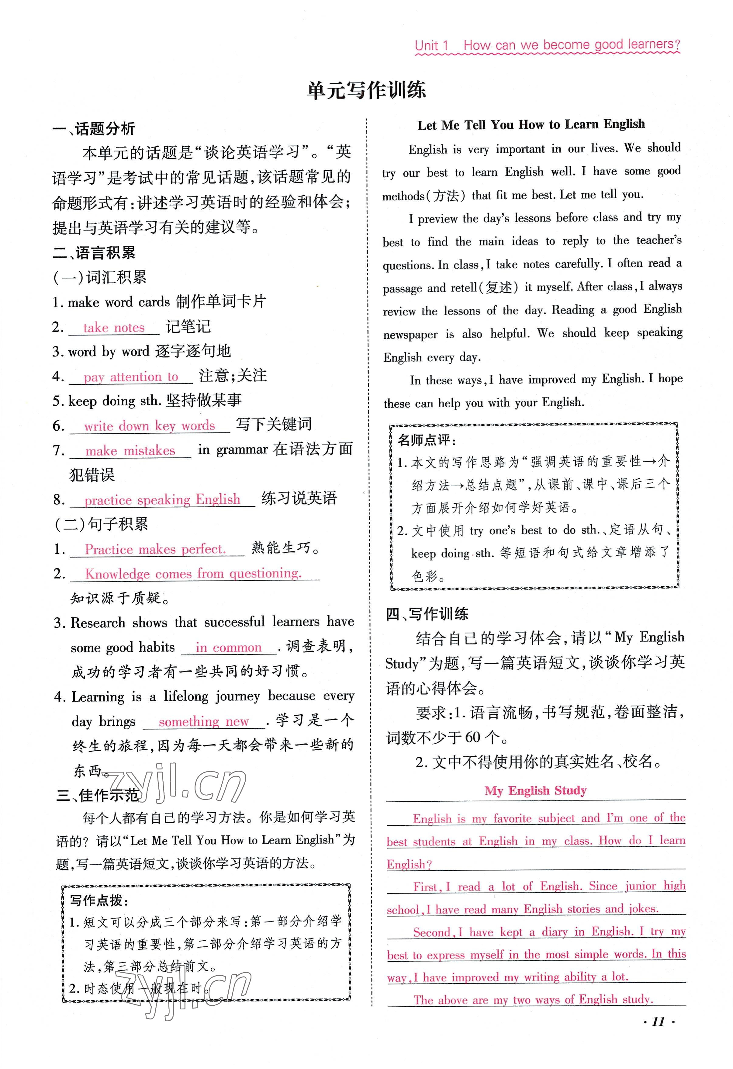 2022年本土攻略九年级英语全一册人教版 参考答案第11页