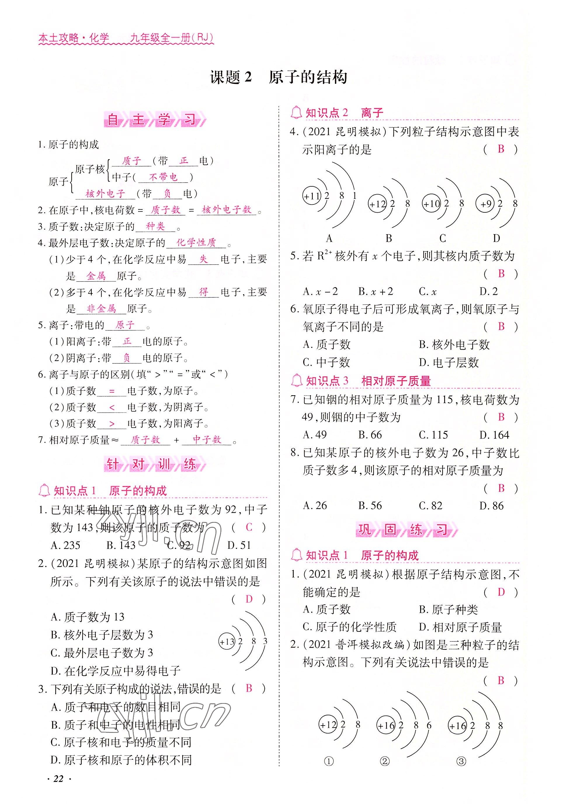 2022年本土攻略九年级化学全一册人教版 参考答案第22页