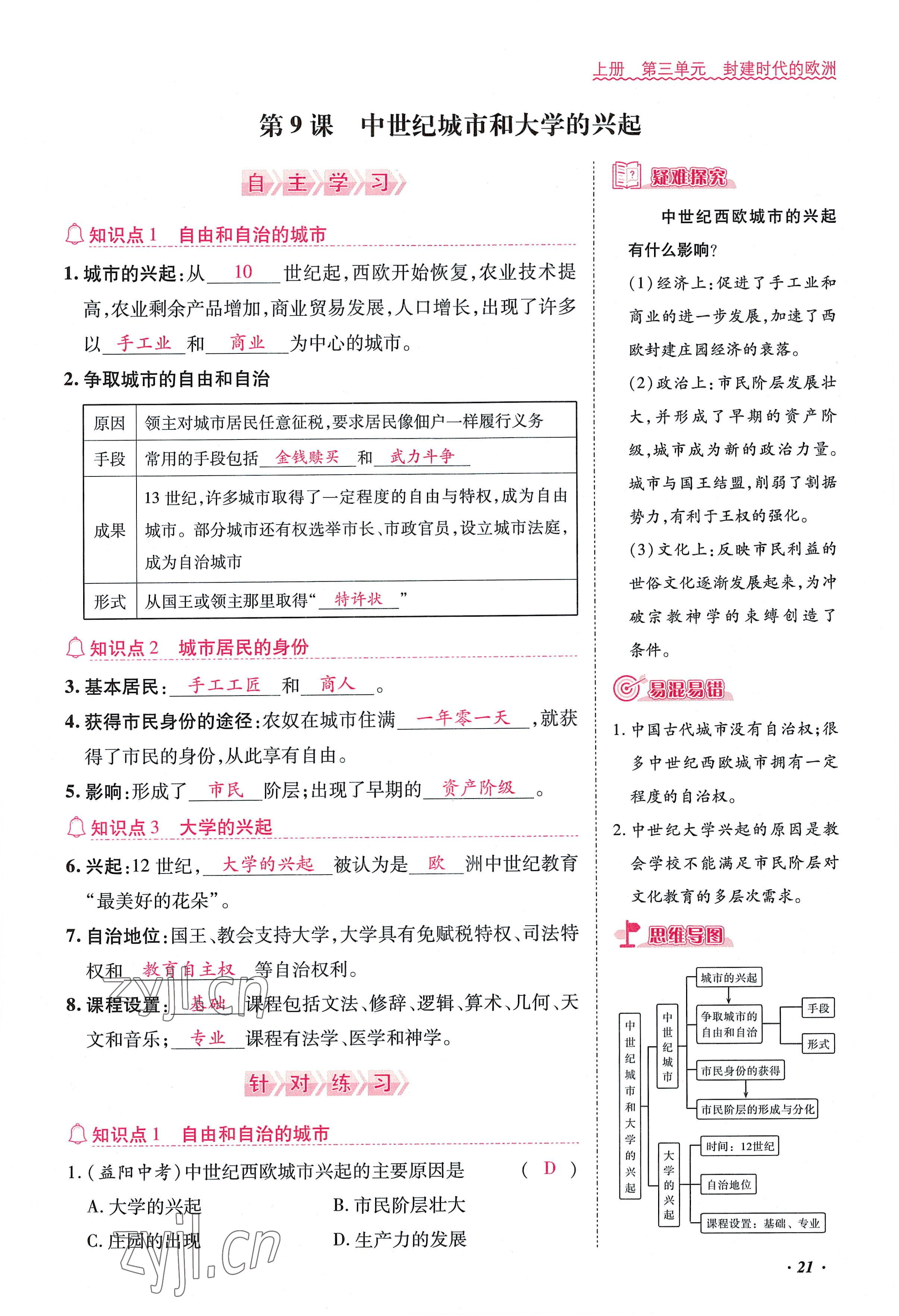 2022年本土攻略九年级历史全一册人教版 参考答案第21页