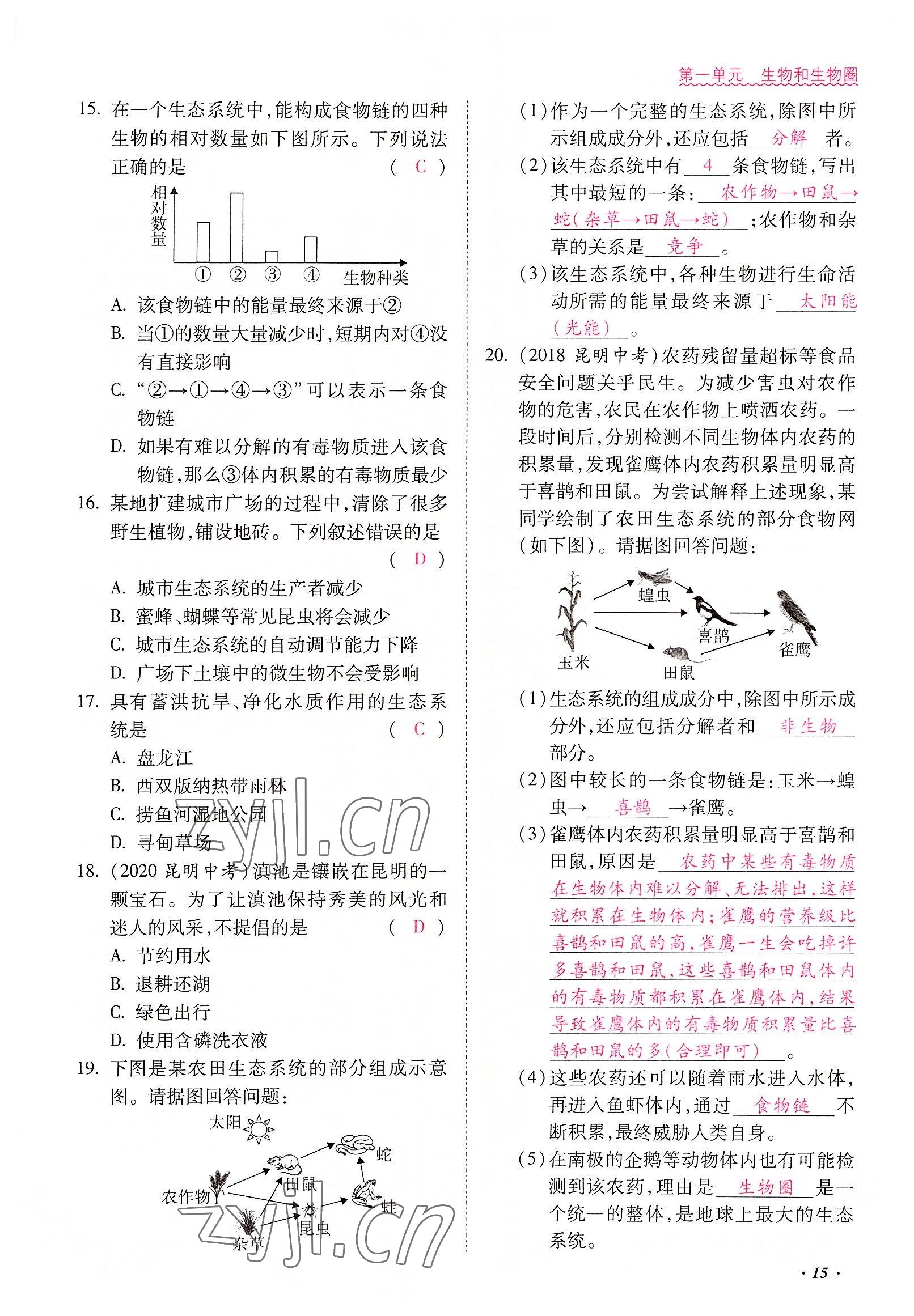 2022年本土攻略七年級生物上冊人教版 參考答案第15頁