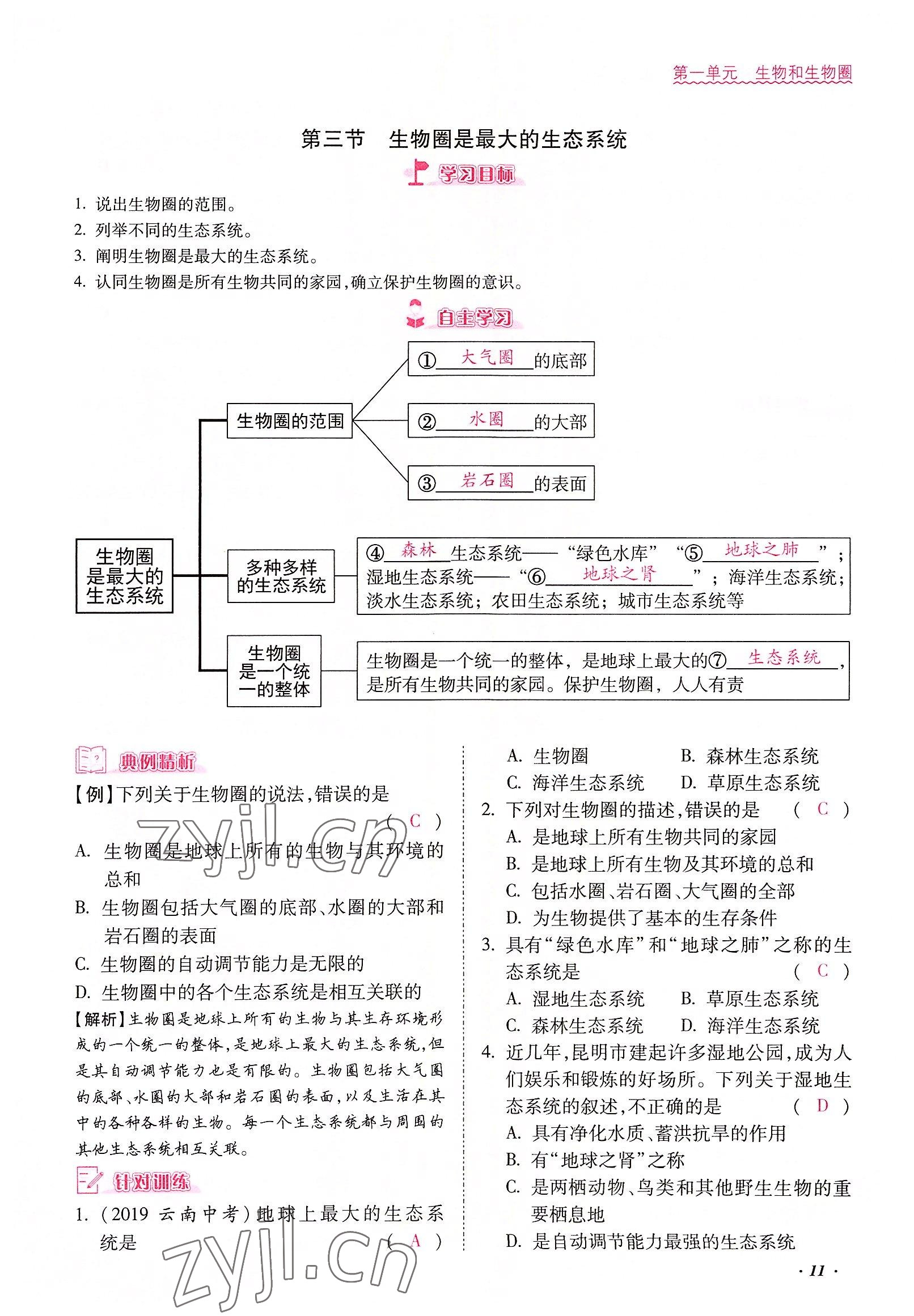 2022年本土攻略七年级生物上册人教版 参考答案第11页