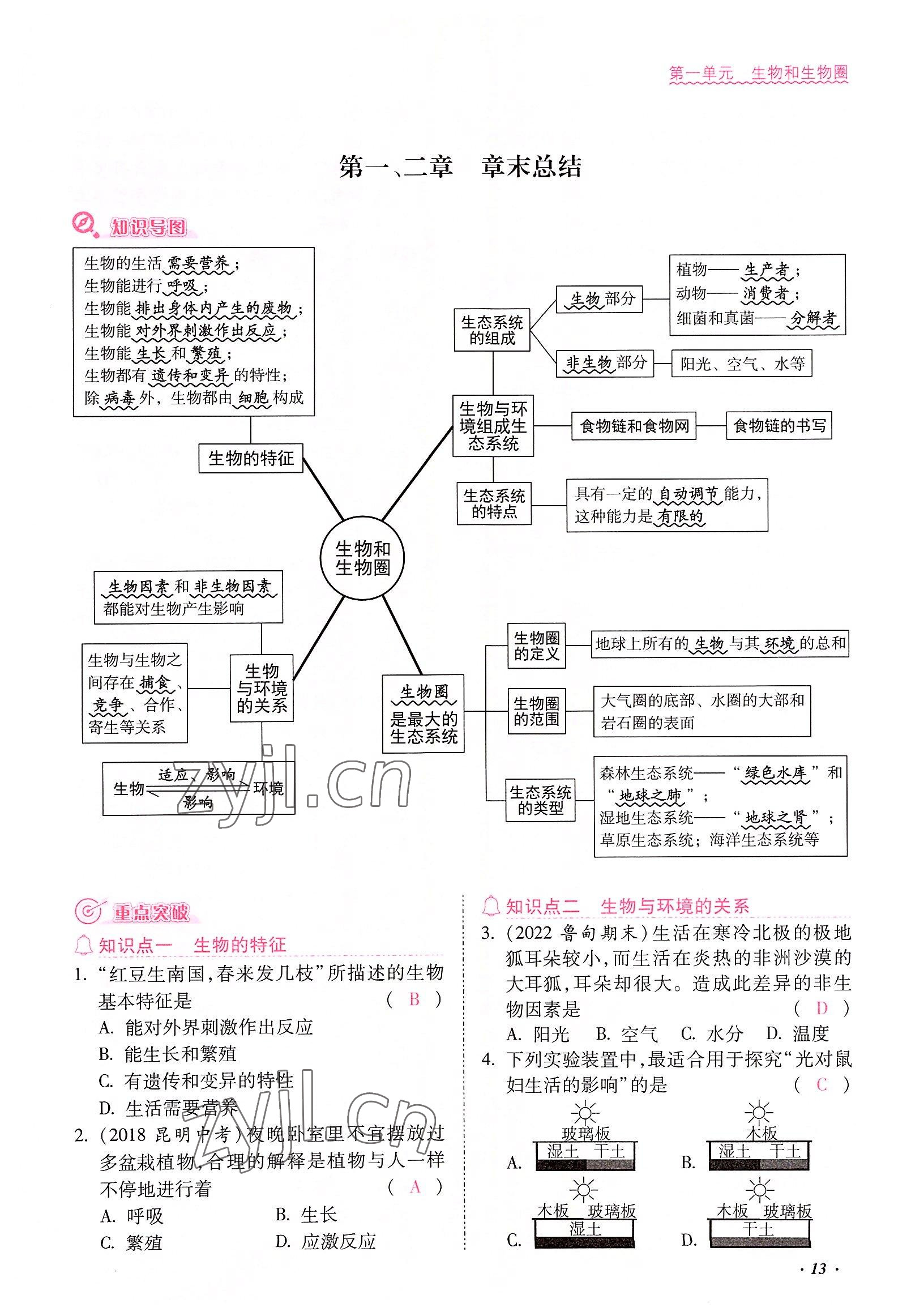 2022年本土攻略七年级生物上册人教版 参考答案第13页