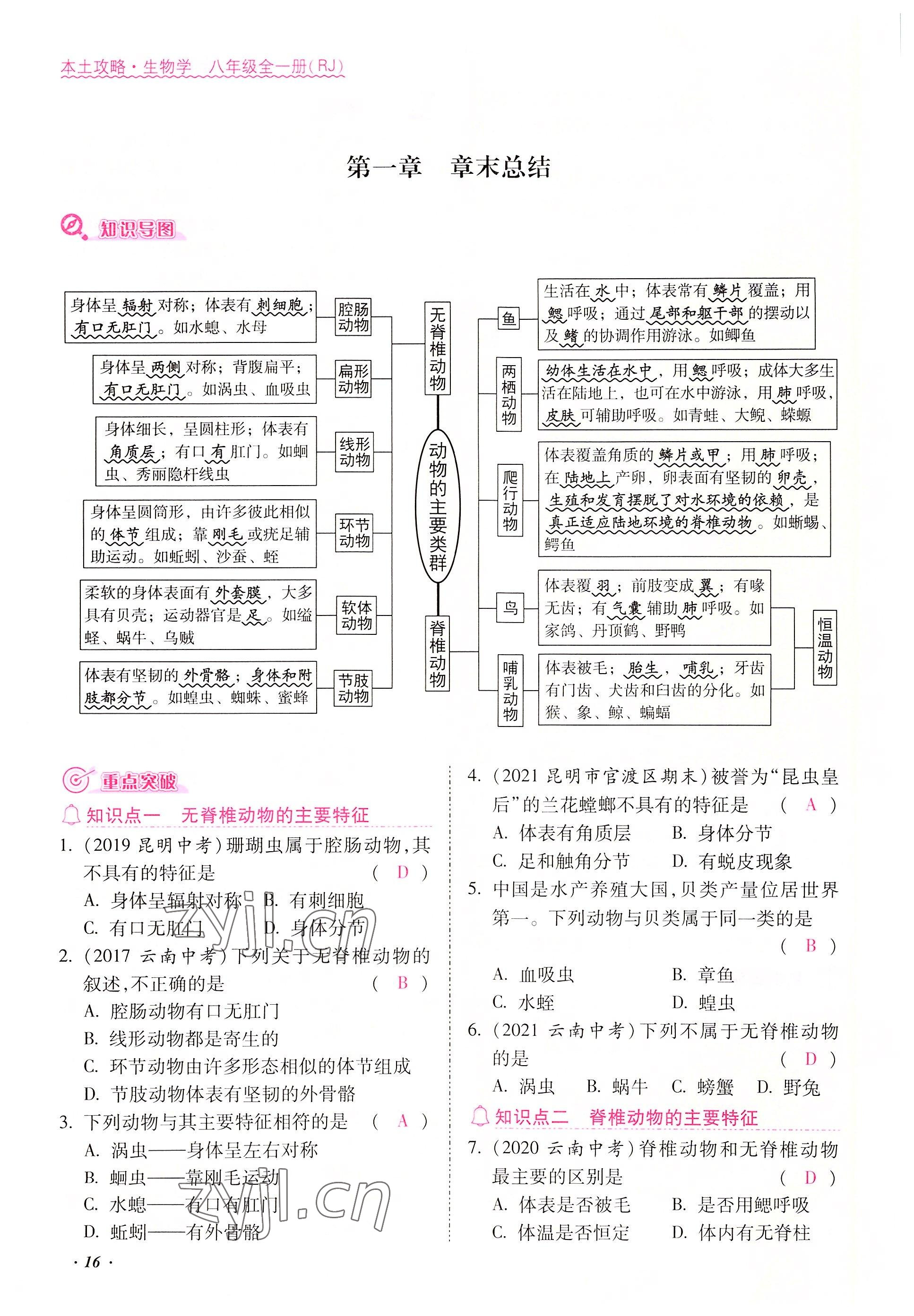 2022年本土攻略八年級生物上冊人教版 參考答案第16頁