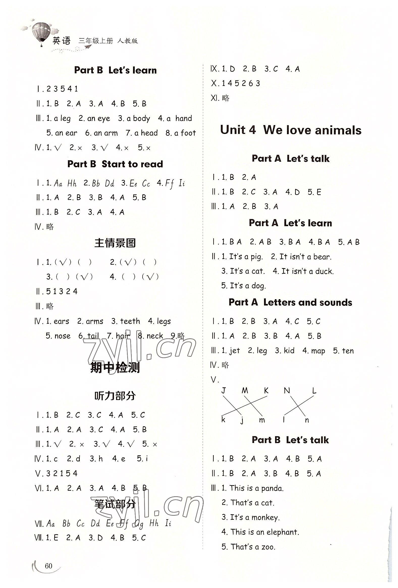 2022年小學(xué)同步練習(xí)冊(cè)三年級(jí)英語上冊(cè)人教版山東科學(xué)技術(shù)出版社 參考答案第3頁