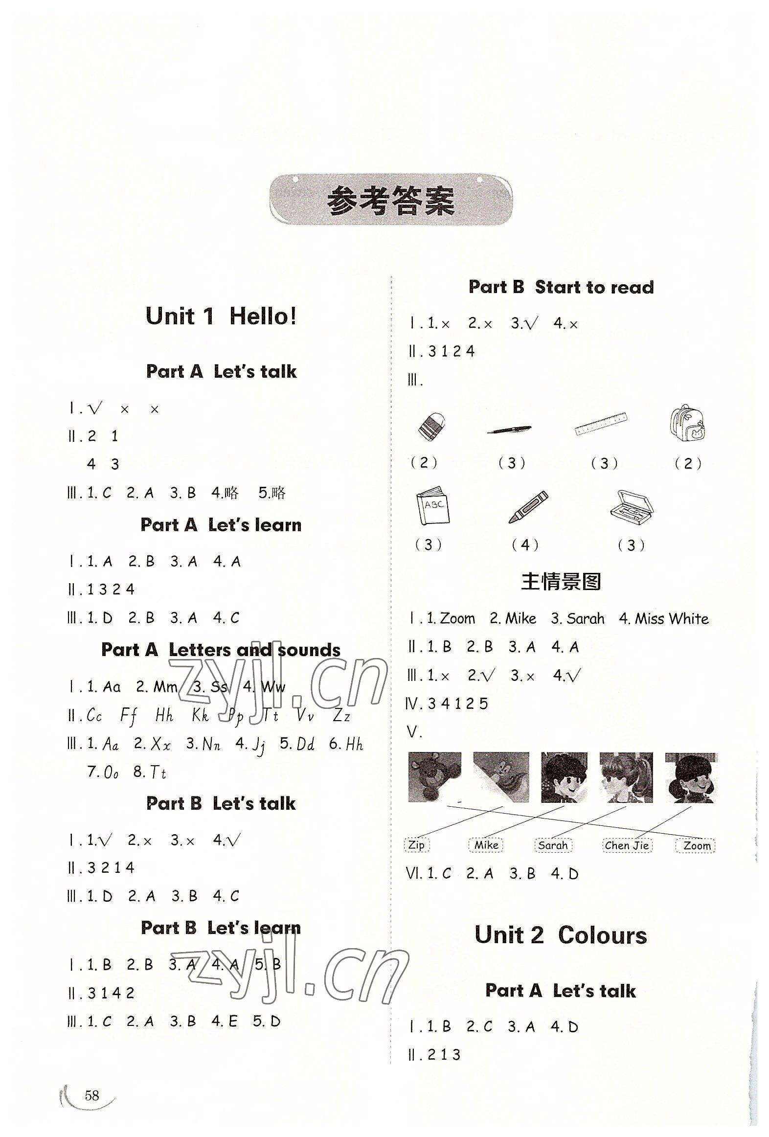 2022年小學同步練習冊三年級英語上冊人教版山東科學技術出版社 參考答案第1頁