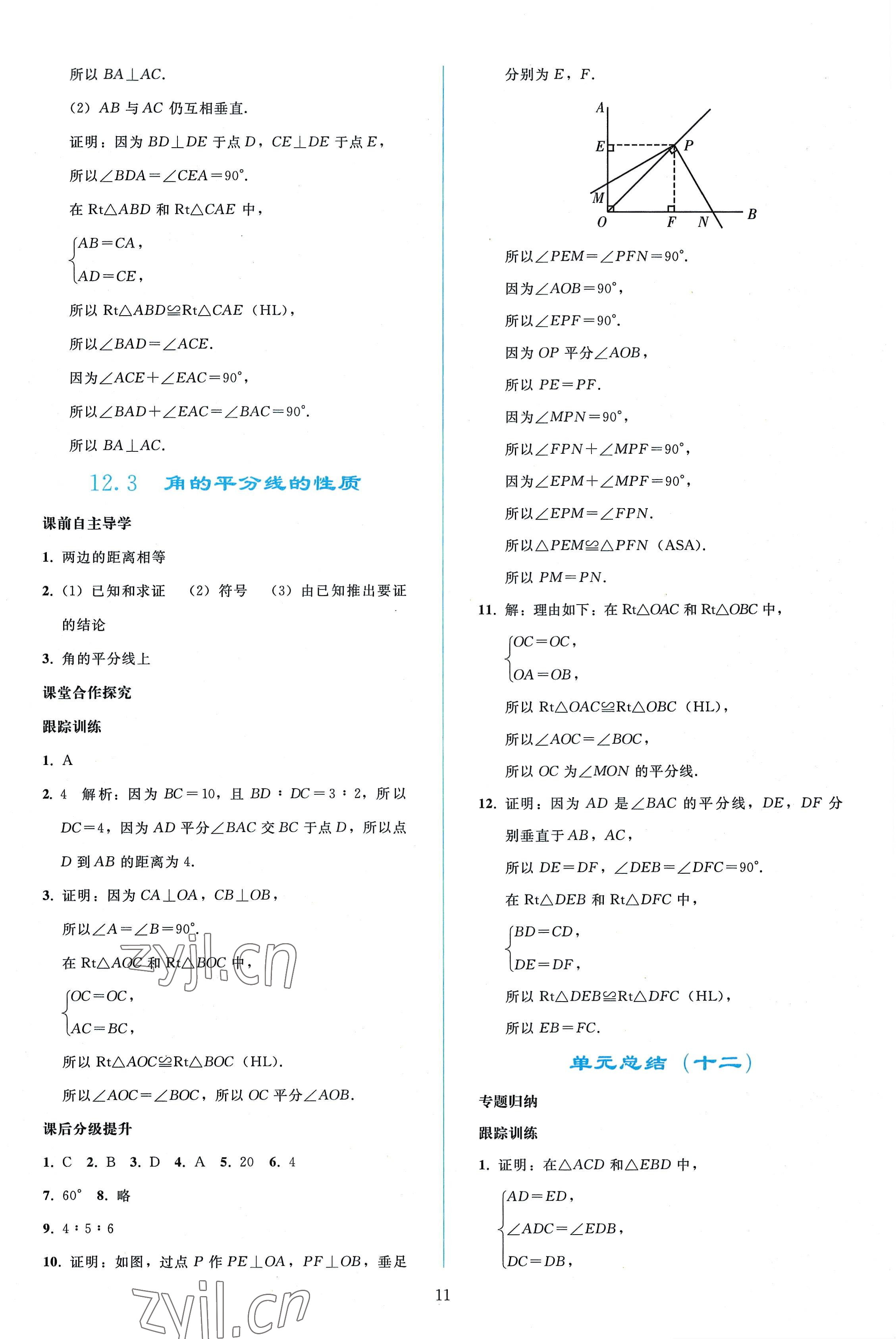 2022年同步轻松练习八年级数学上册人教版 参考答案第10页