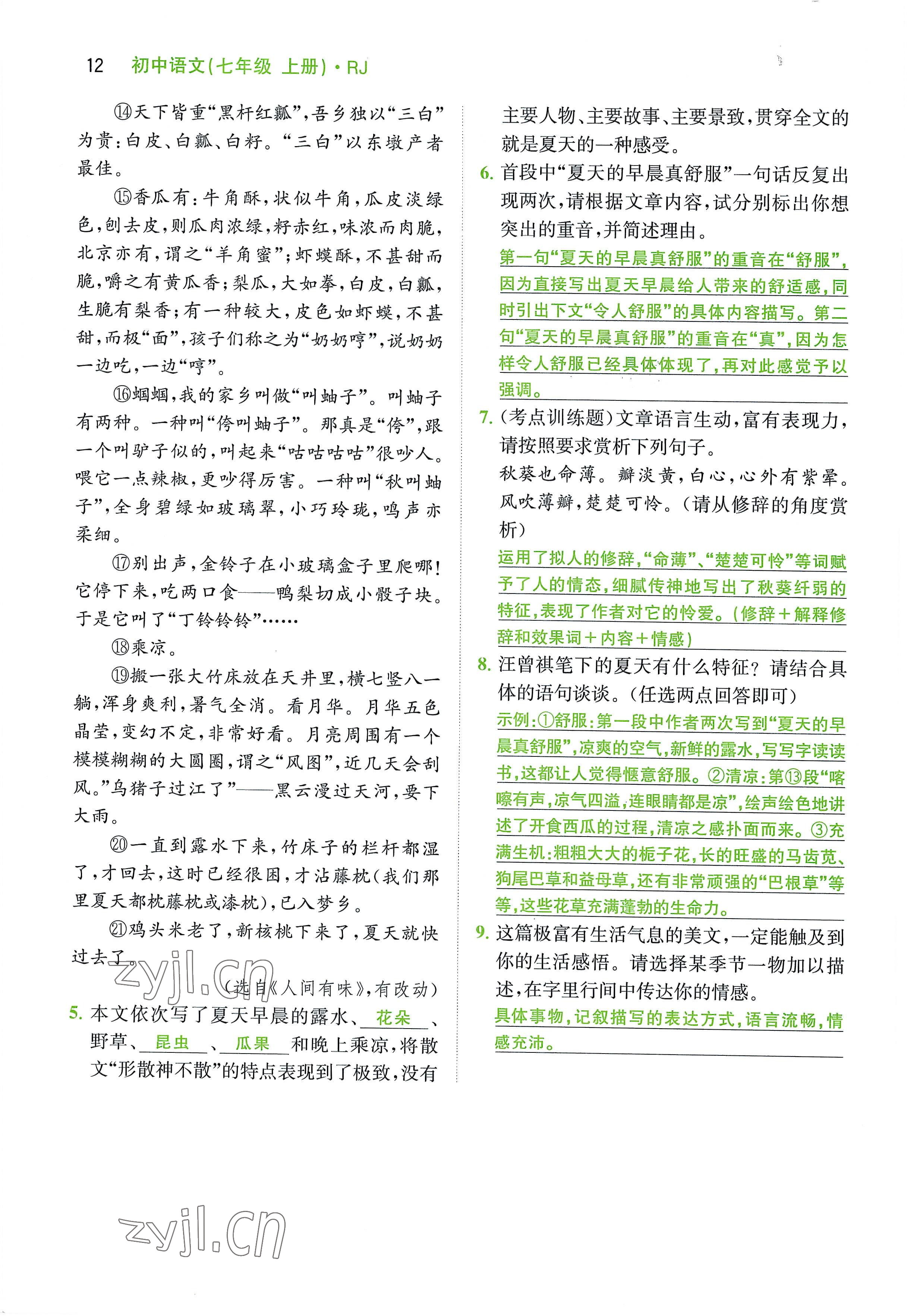 2022年名校零距離七年級(jí)語(yǔ)文上冊(cè)人教版 參考答案第12頁(yè)