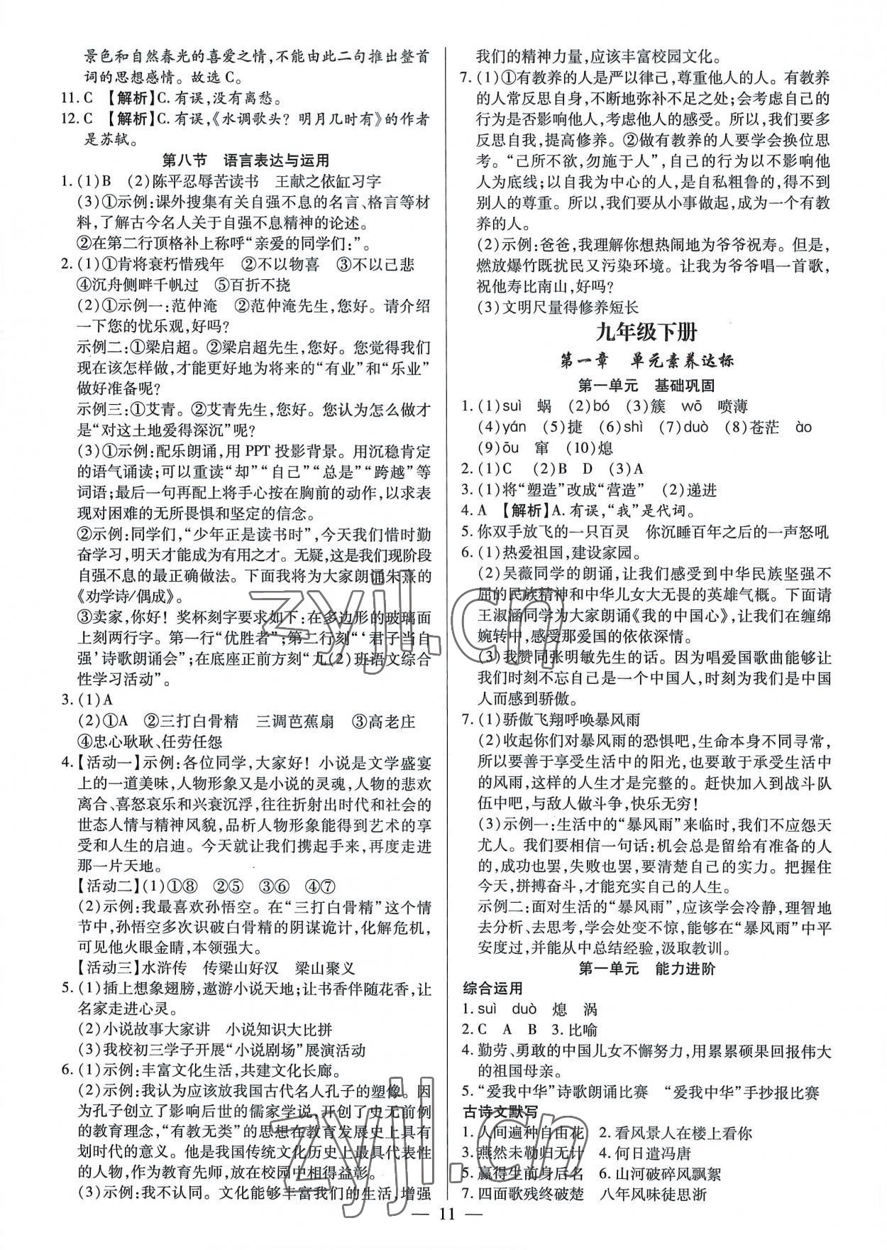 2022年基礎(chǔ)精練九年級(jí)語(yǔ)文全一冊(cè)人教版深圳專版 第11頁(yè)