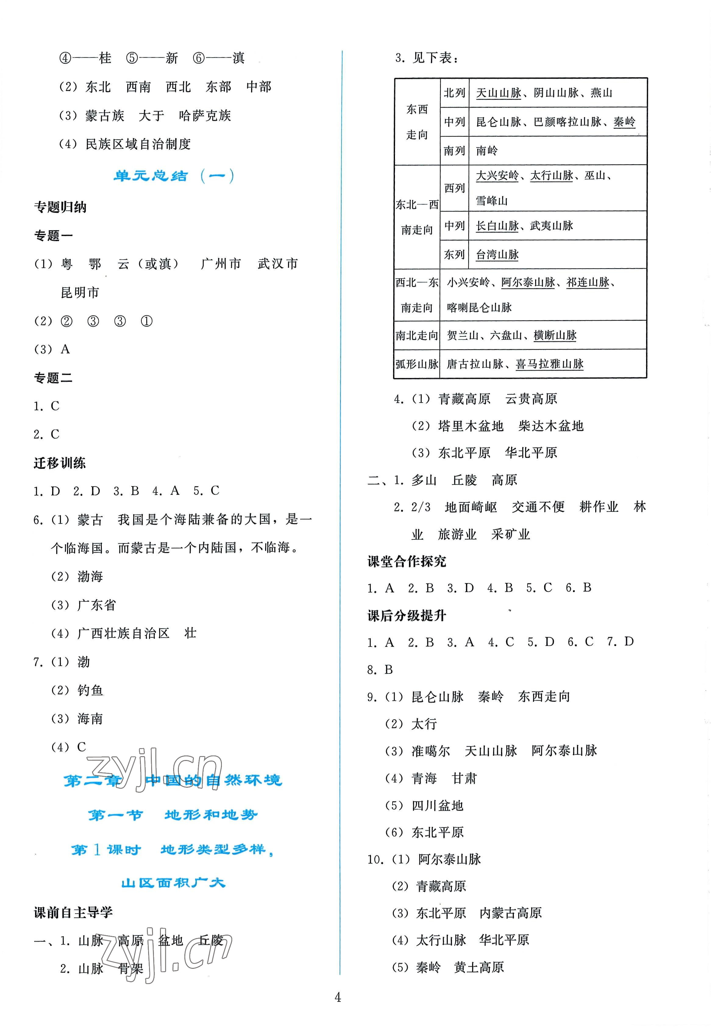 2022年同步轻松练习八年级地理上册人教版 参考答案第3页