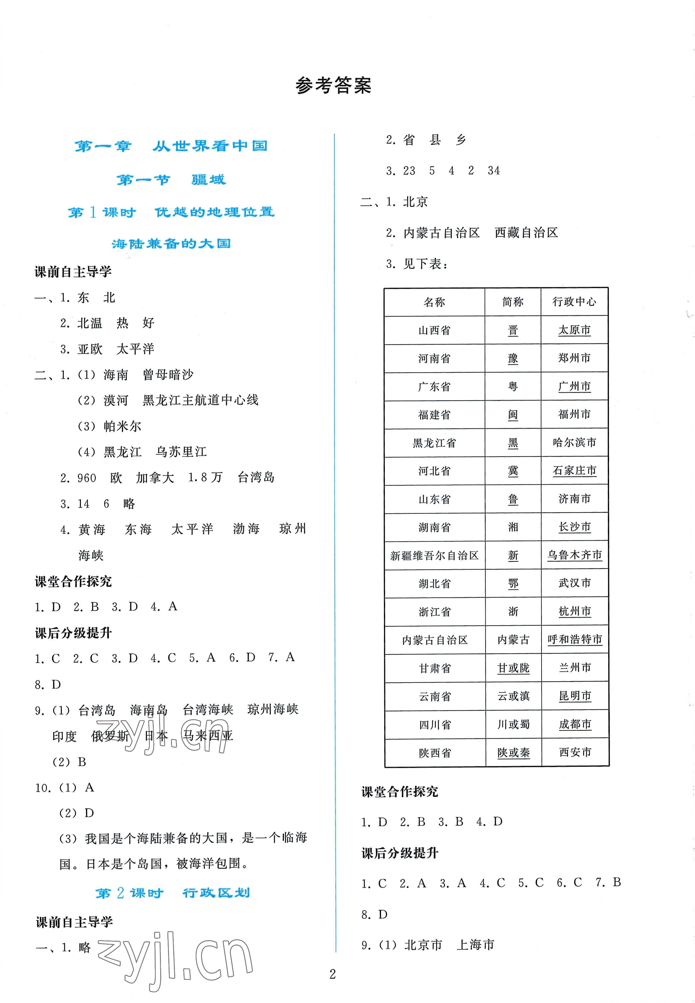 2022年同步輕松練習(xí)八年級地理上冊人教版 參考答案第1頁