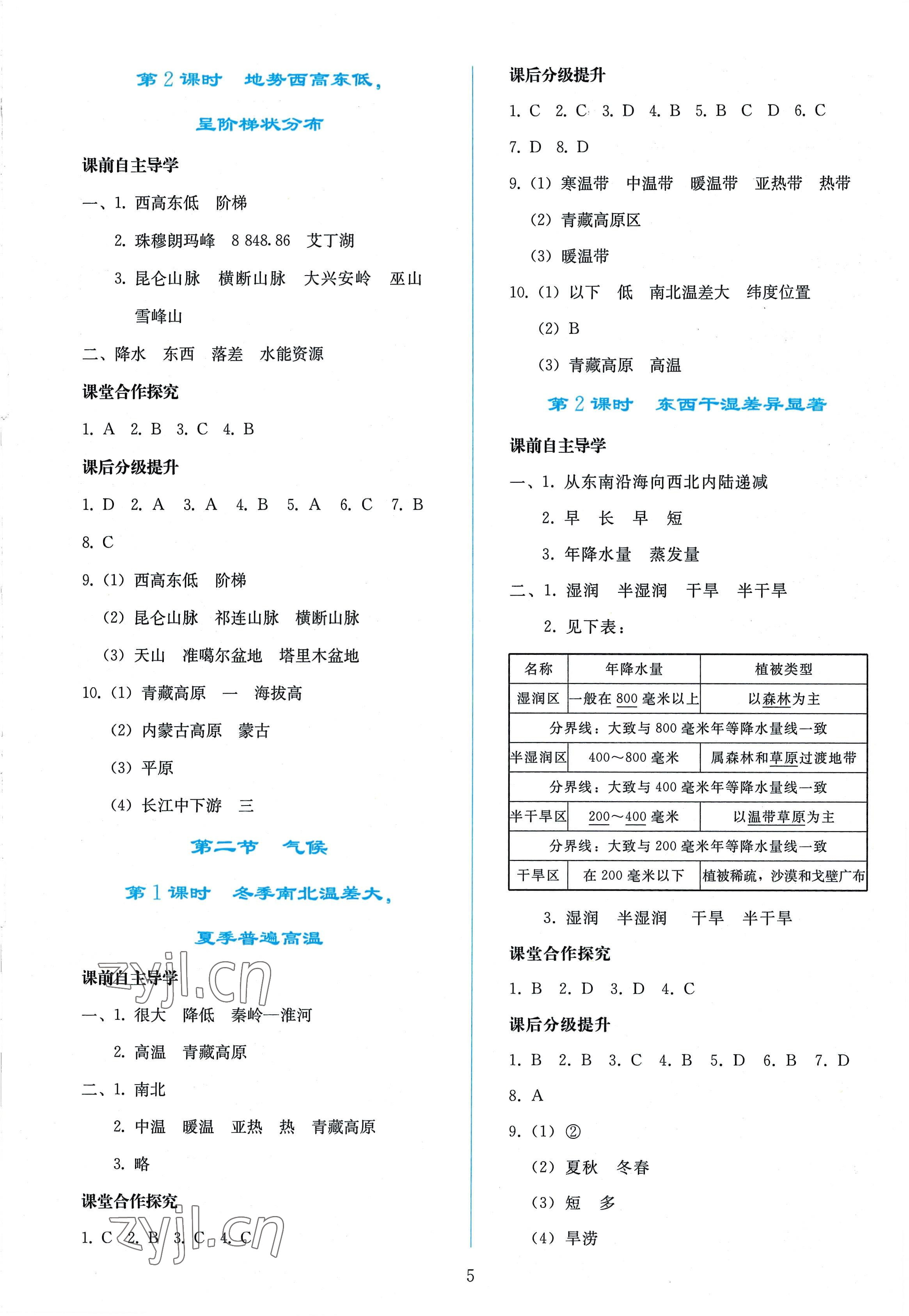 2022年同步轻松练习八年级地理上册人教版 参考答案第4页