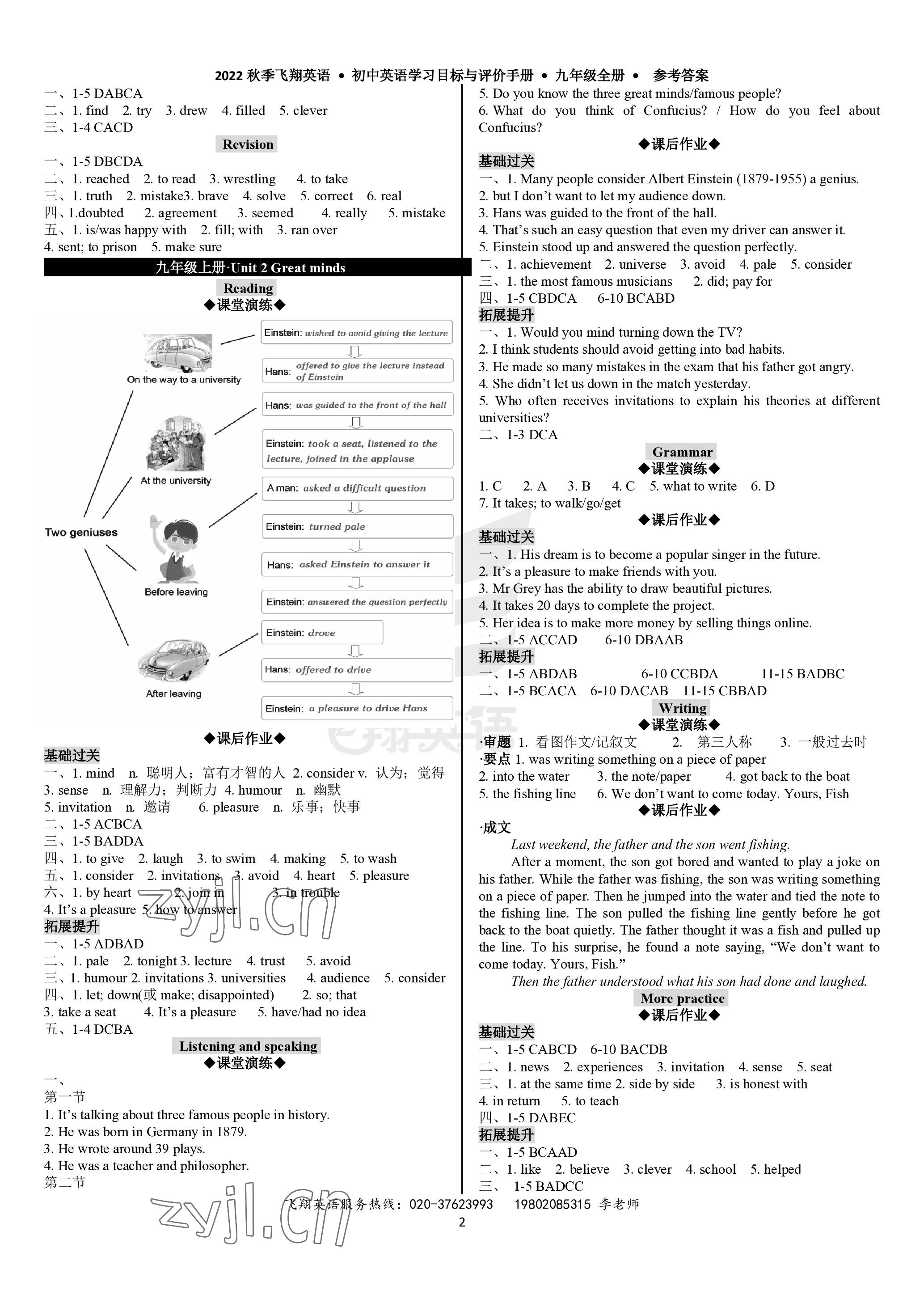 2022年初中英語學習目標與評價手冊九年級全一冊廣州版 參考答案第2頁