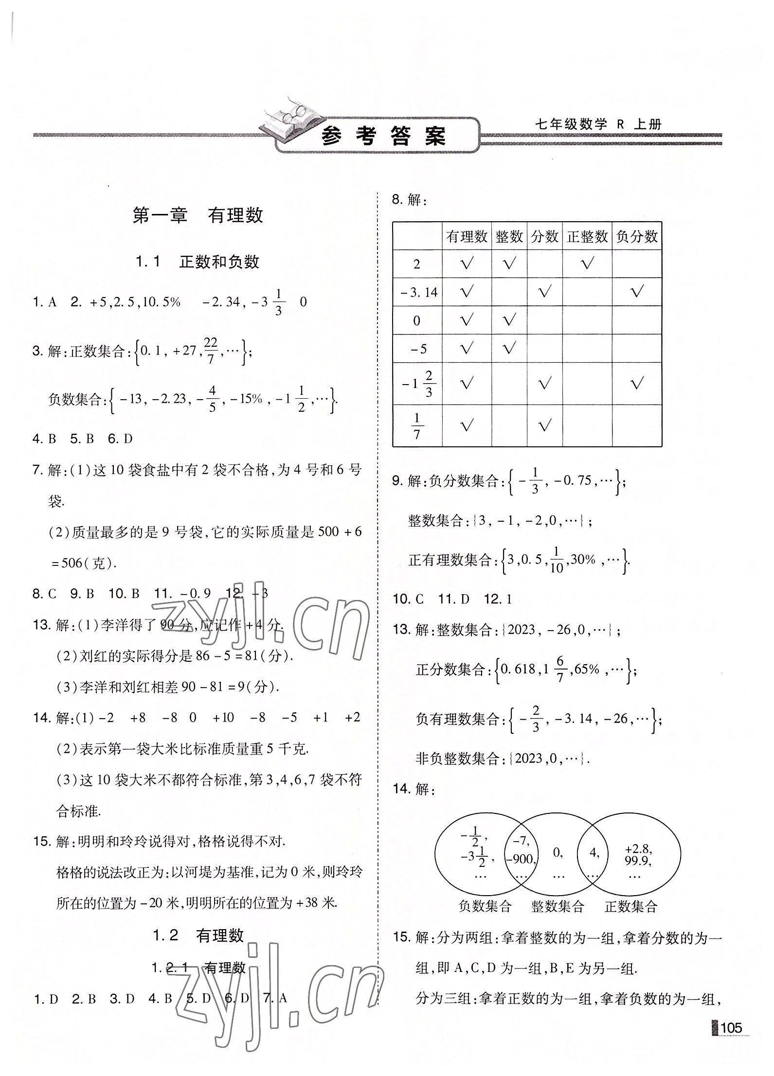 2022年辽宁作业分层培优学案七年级数学上册人教版 第1页