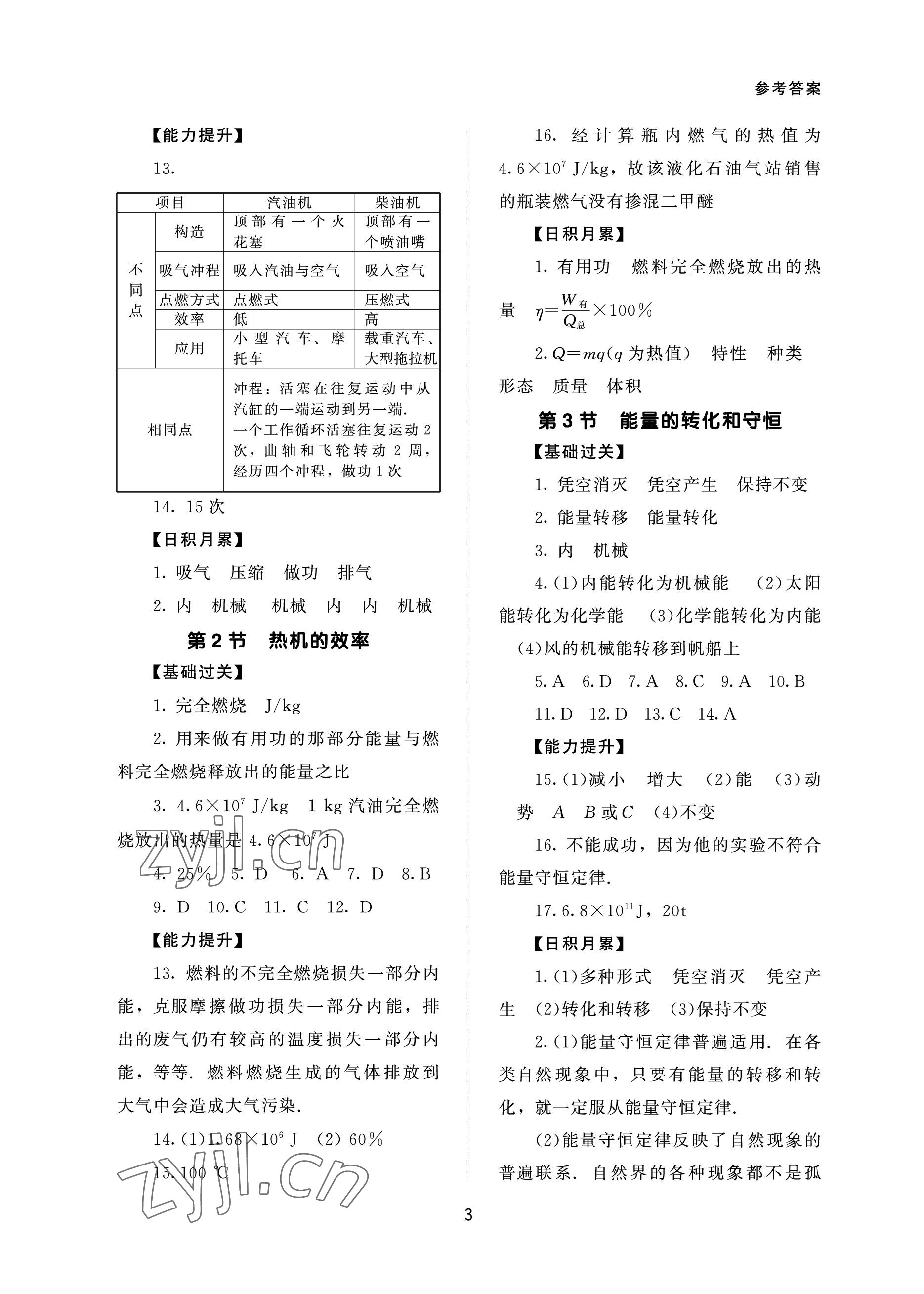 2022年配套綜合練習(xí)甘肅九年級(jí)物理全一冊(cè)人教版 參考答案第3頁